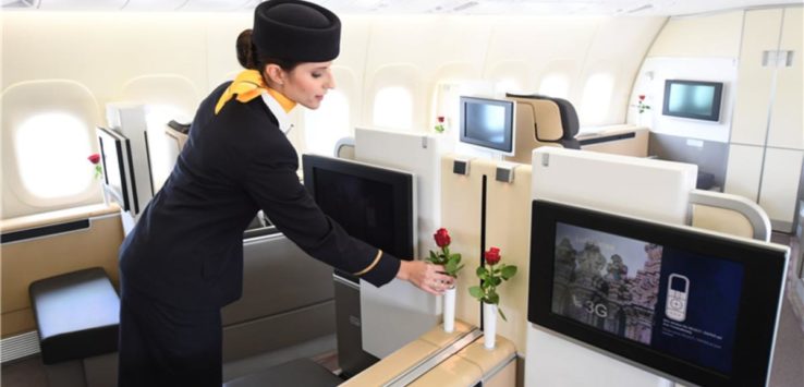 a woman in a flight attendant