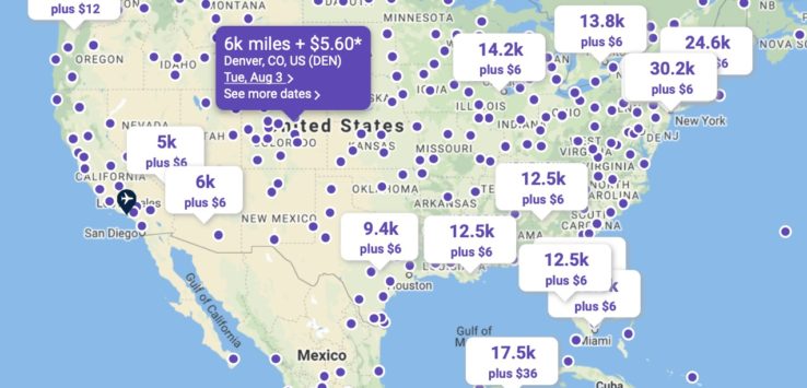 a map of the united states with blue dots and white text