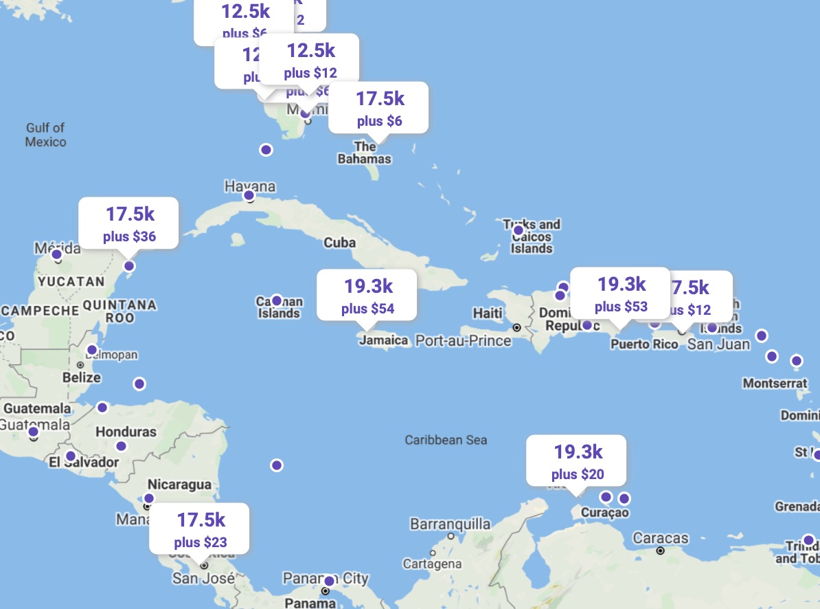 a map of the world with numbers and prices