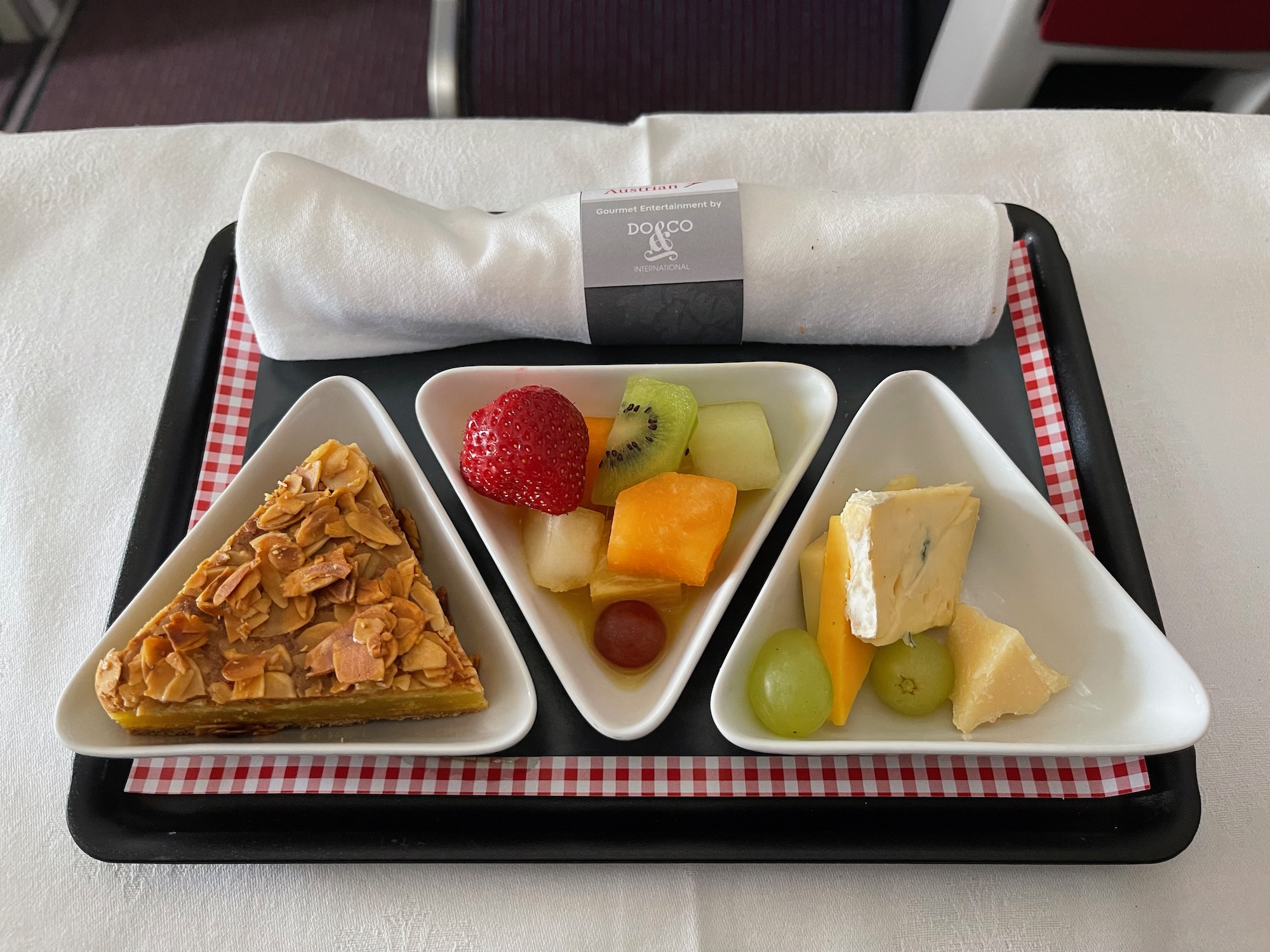 a tray with different types of food on it