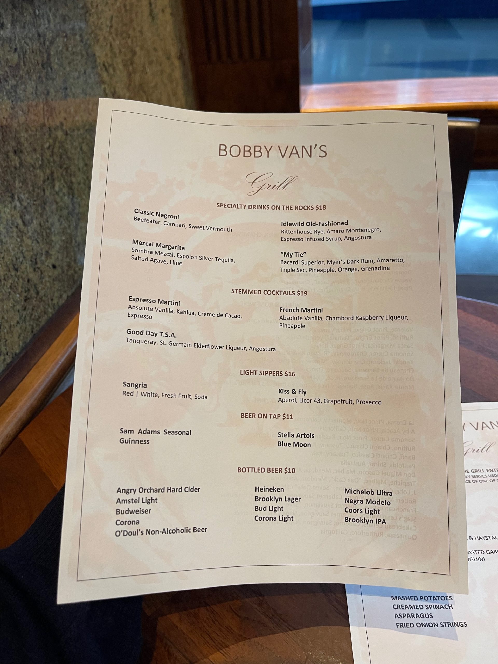 a menu on a table