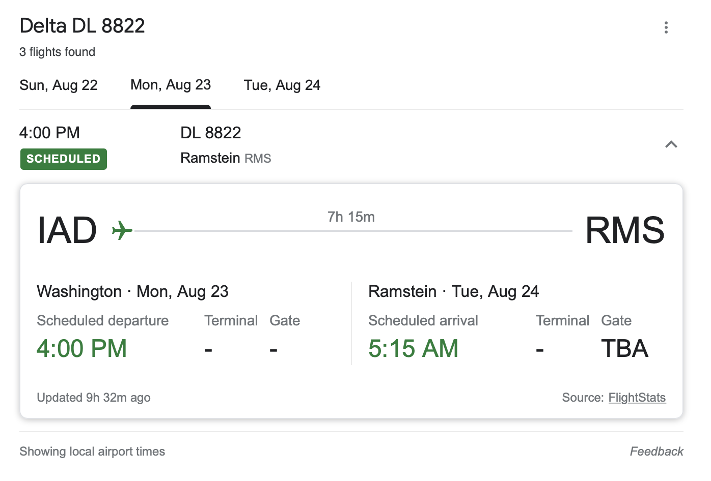 a screenshot of a flight schedule