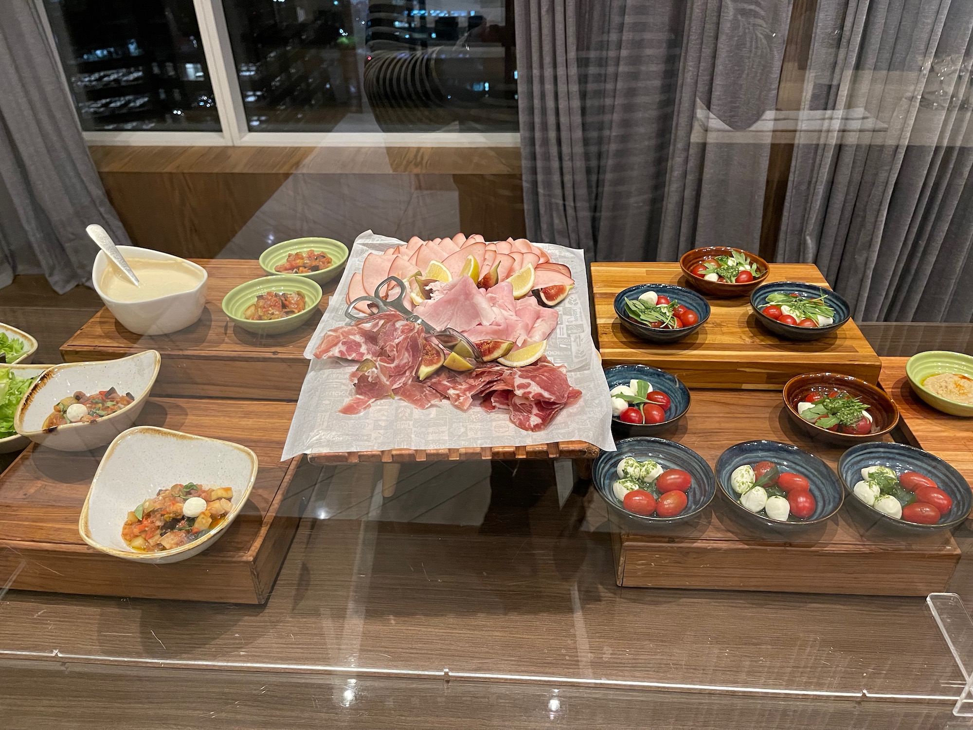 a table with different food on it