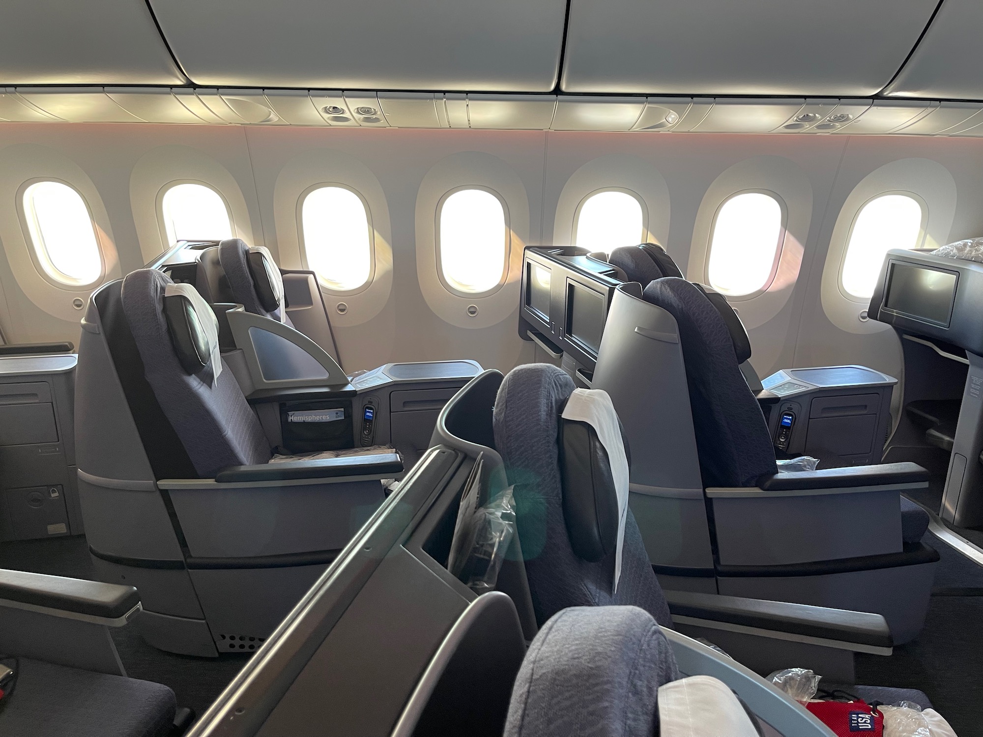 a row of seats on an airplane