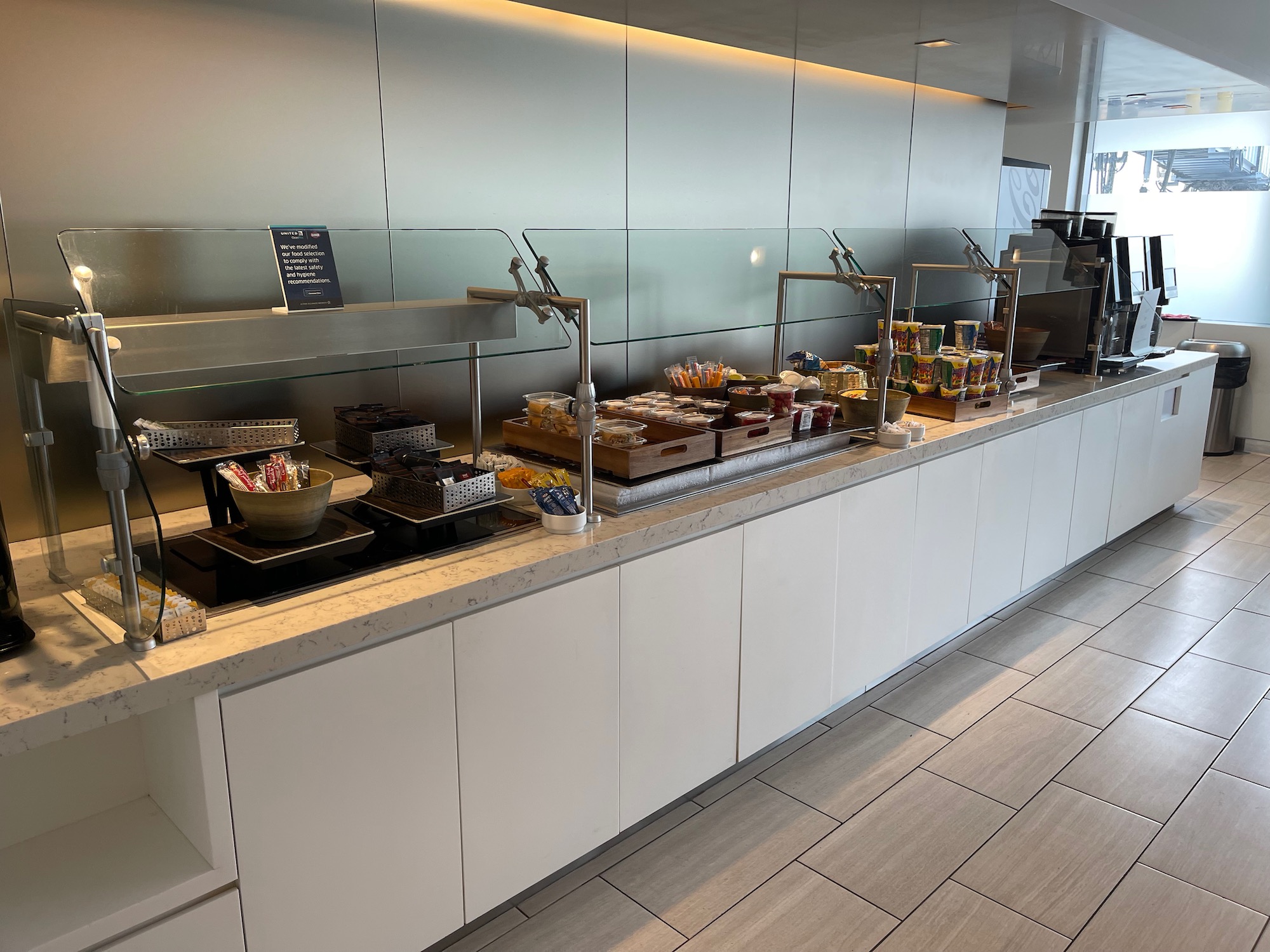 a buffet with food on the counter