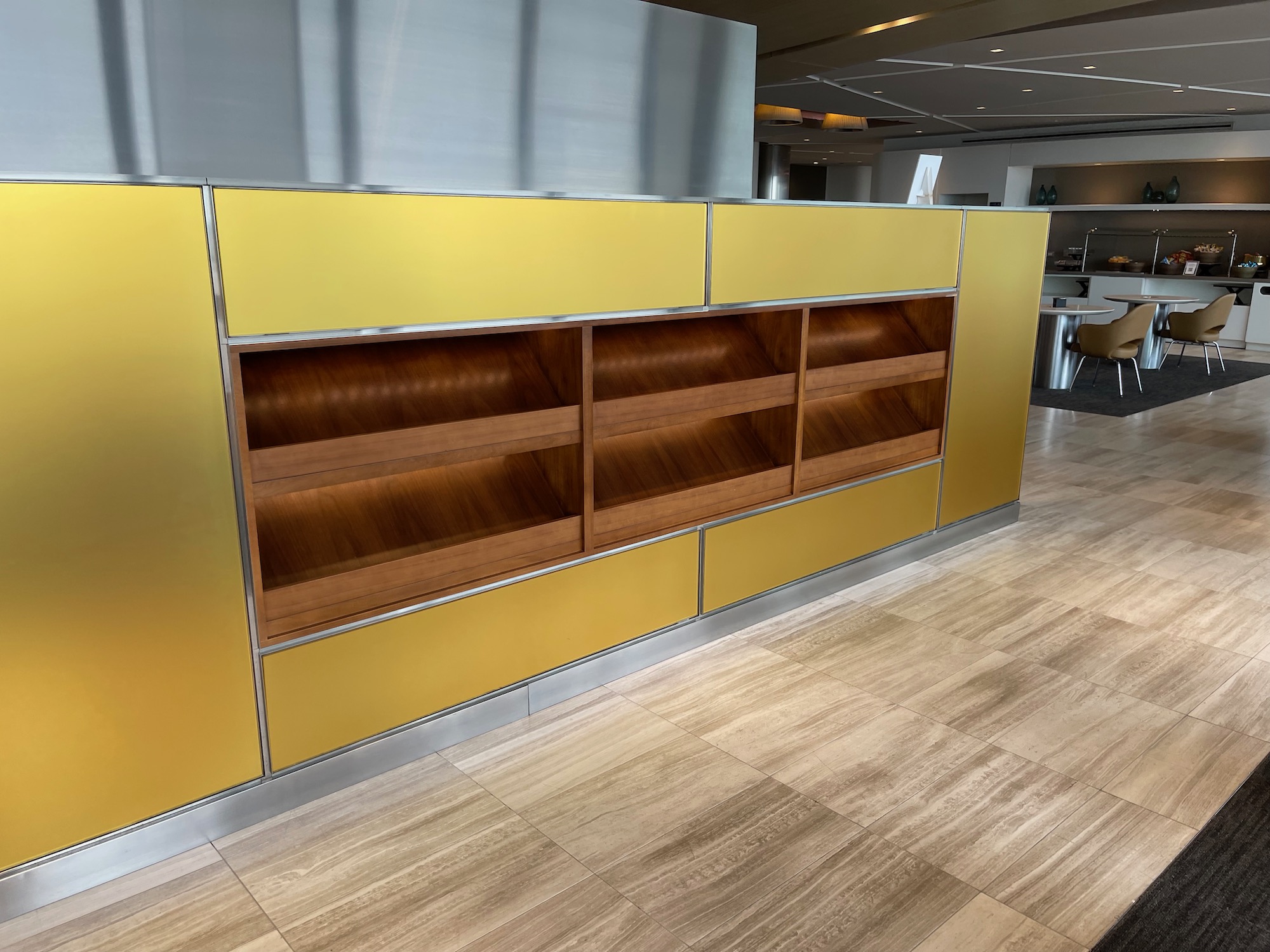 a yellow and silver cabinet