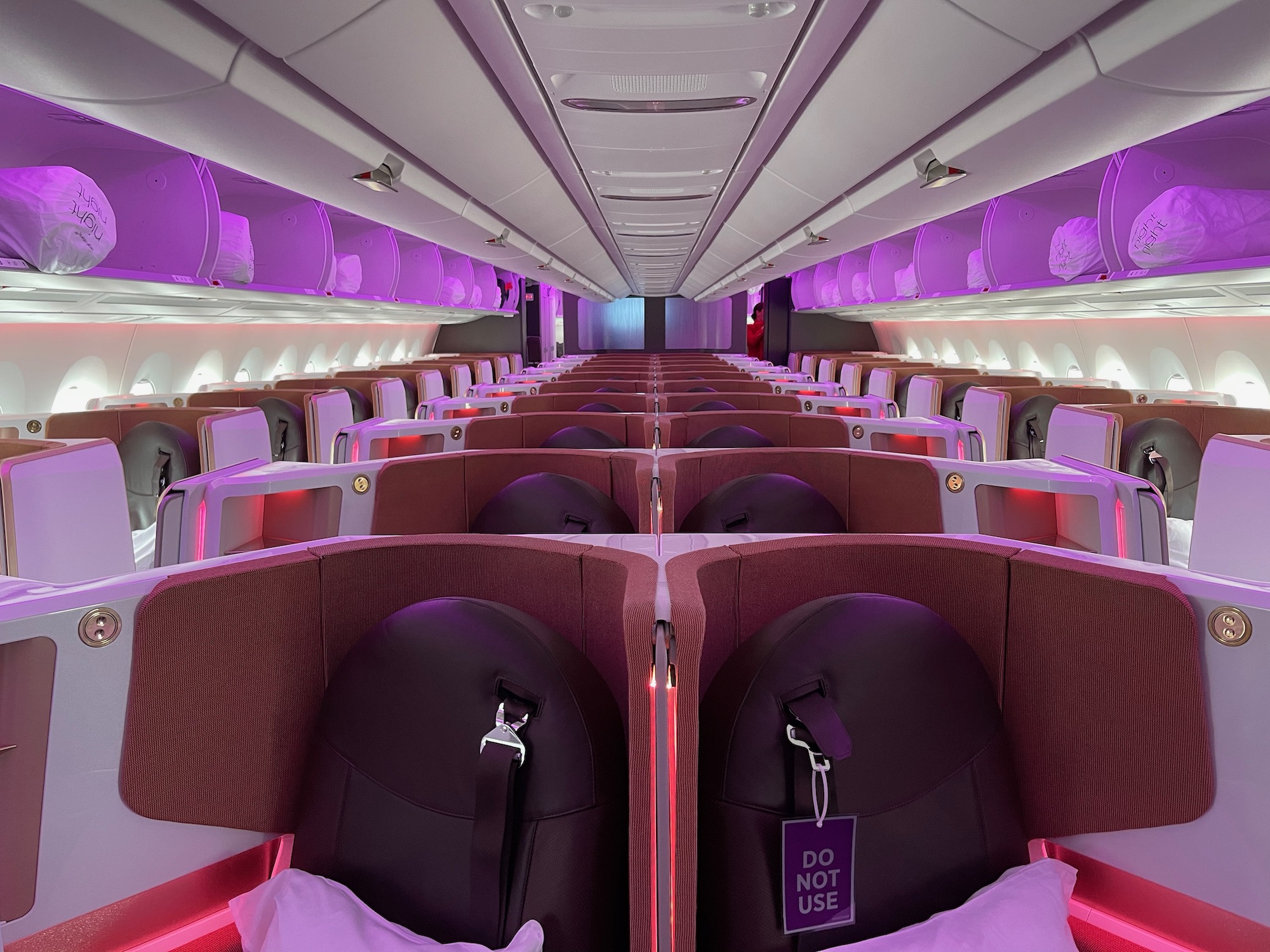 inside a plane with purple lights