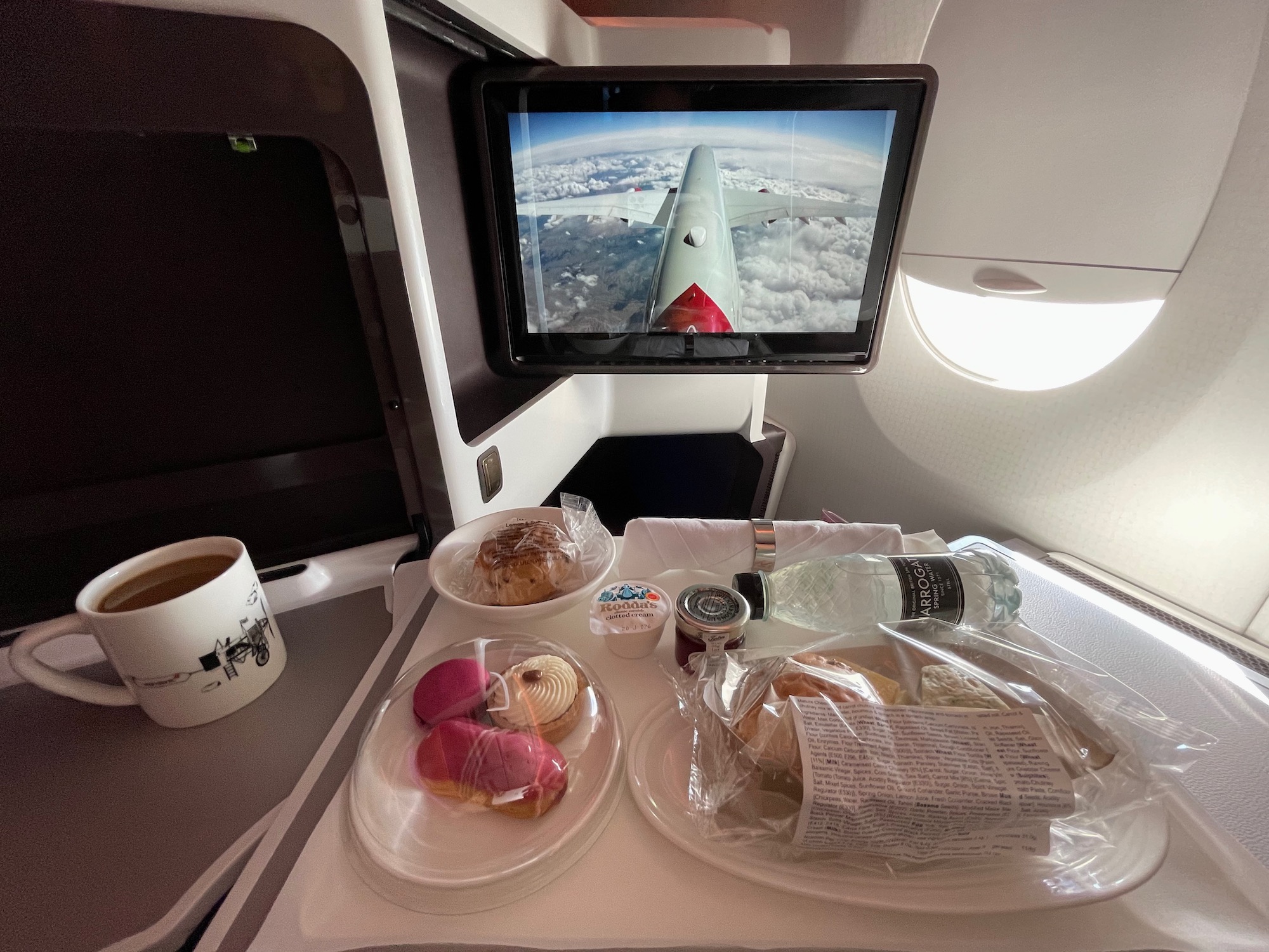 food on a tray in an airplane