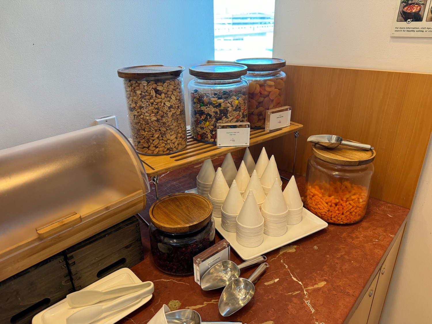 a counter with different types of food on it