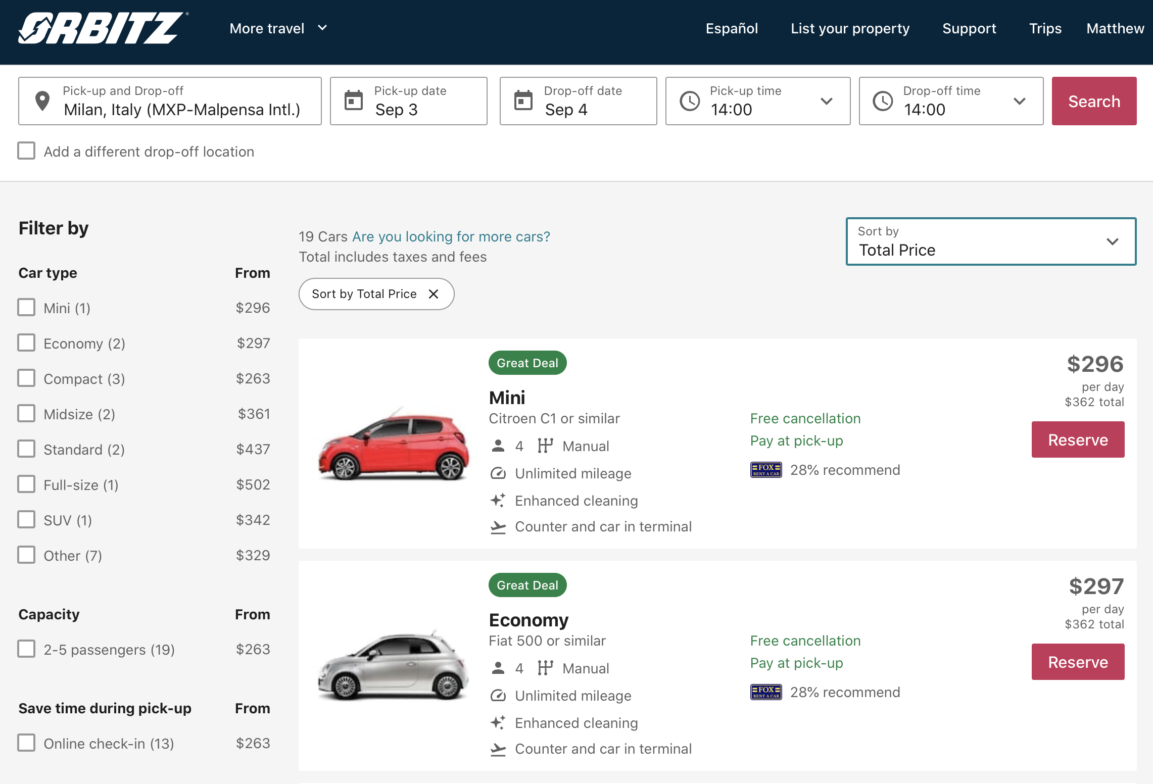 a screenshot of a car sales page