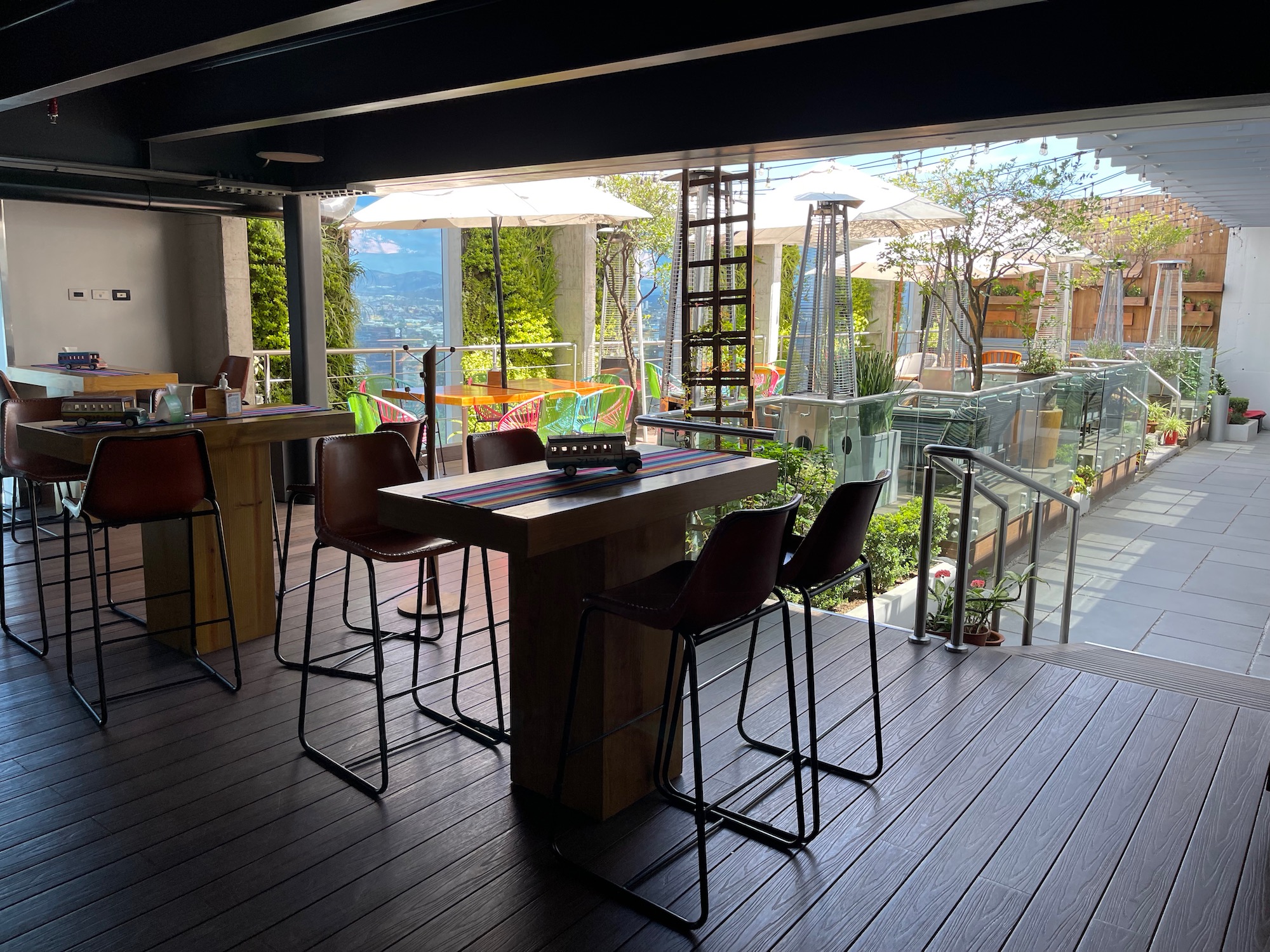 a table and chairs on a deck