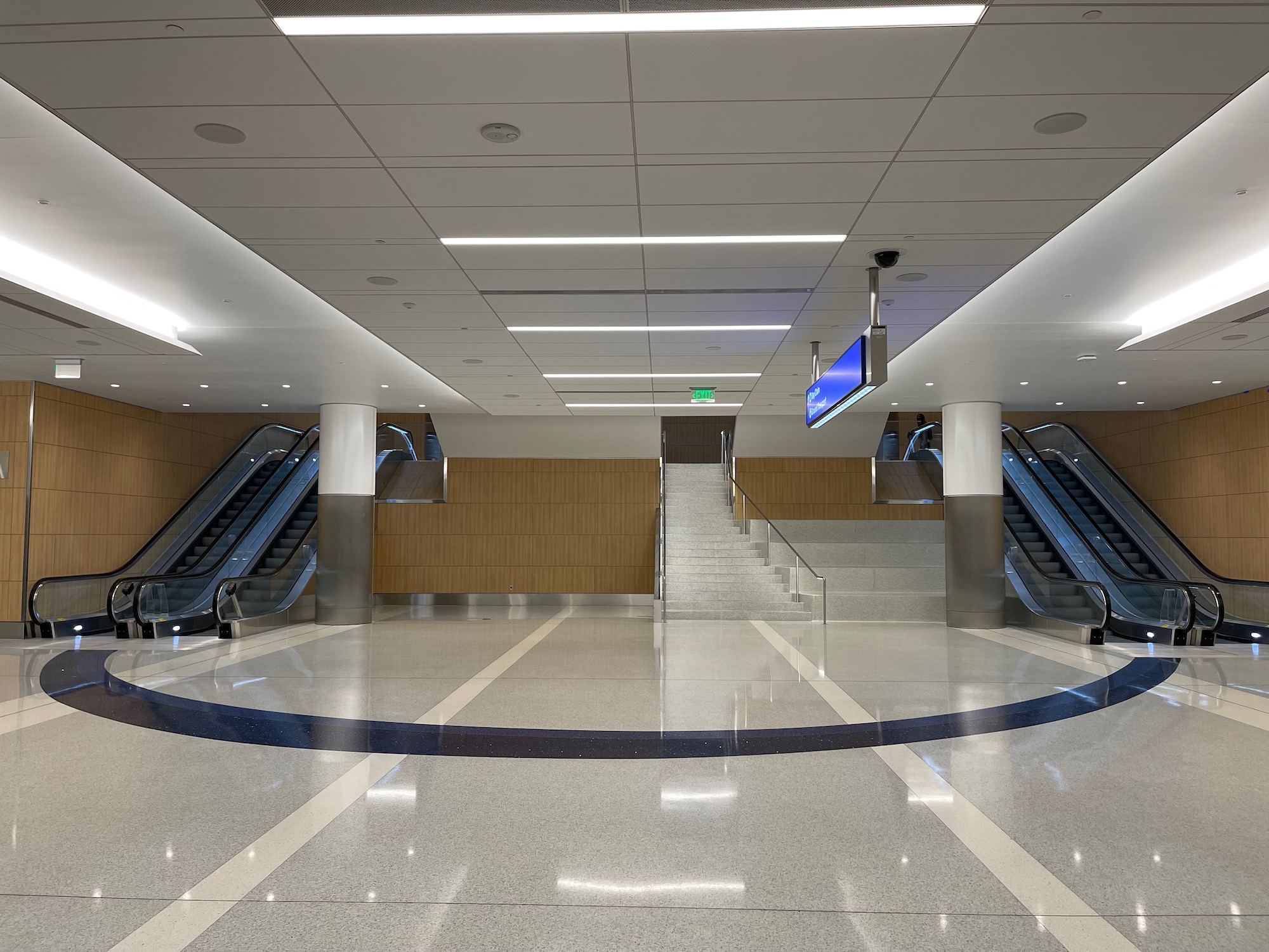 a large hall with escalators