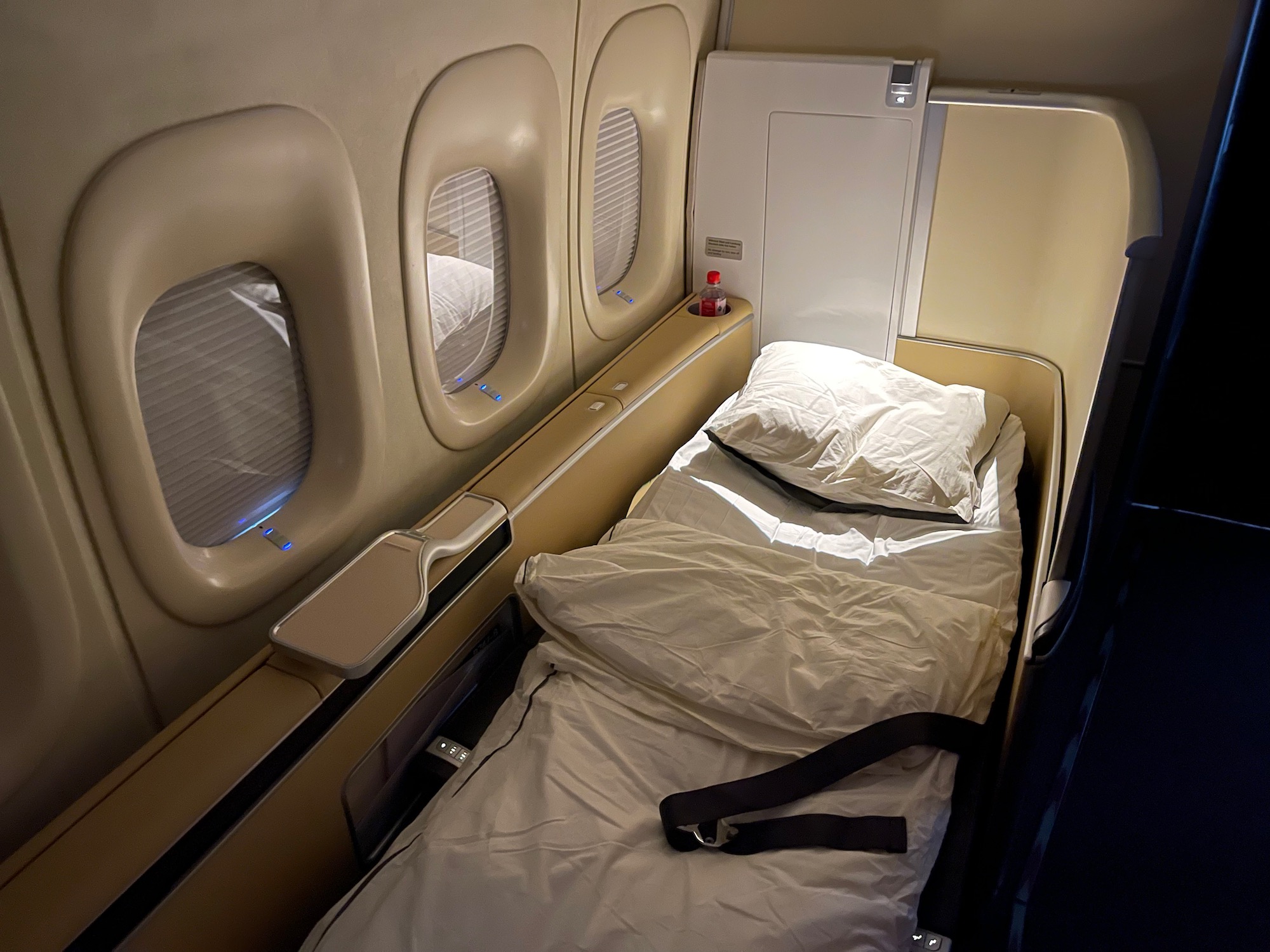 a bed in an airplane