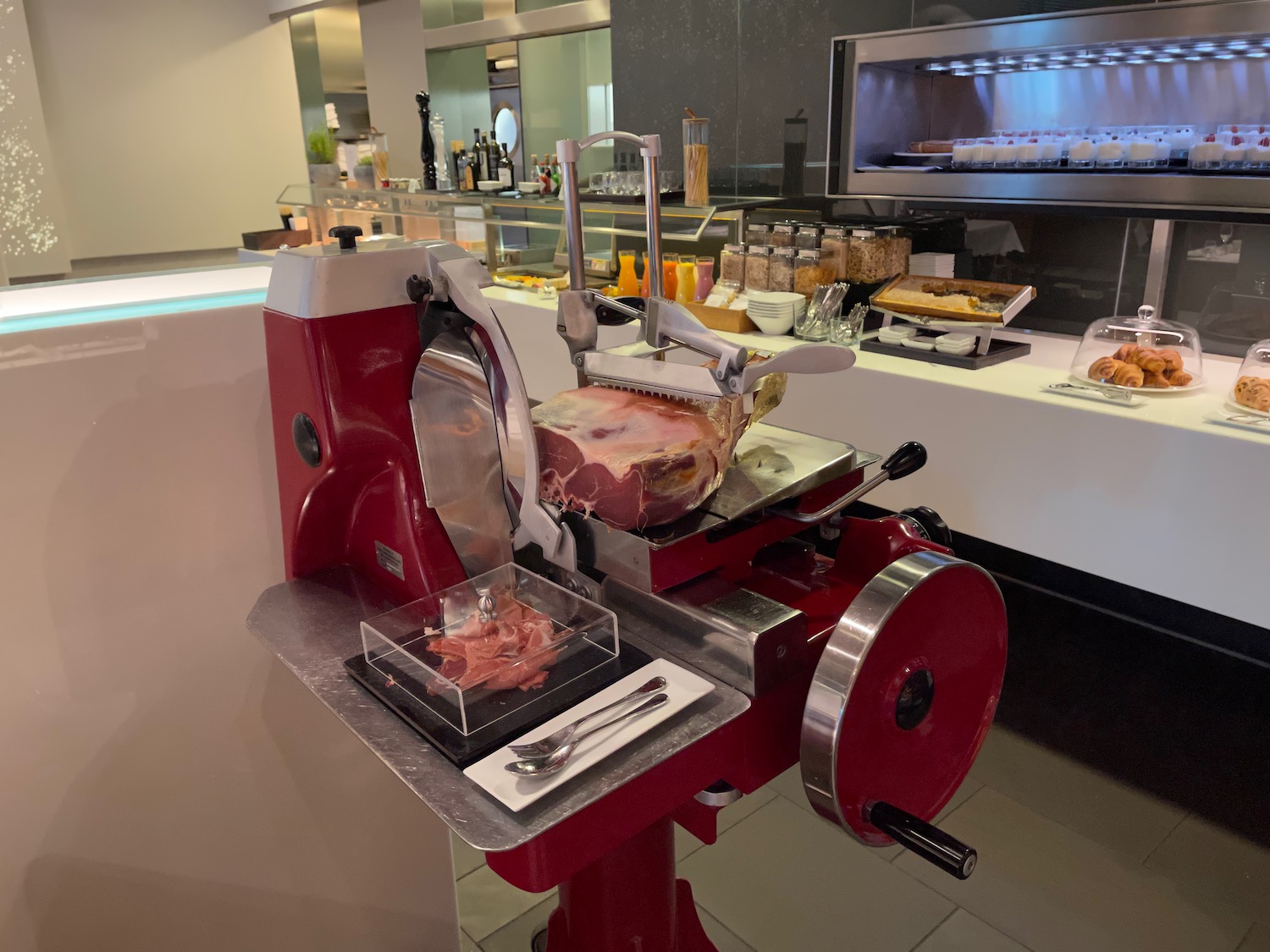 a meat slicer in a restaurant