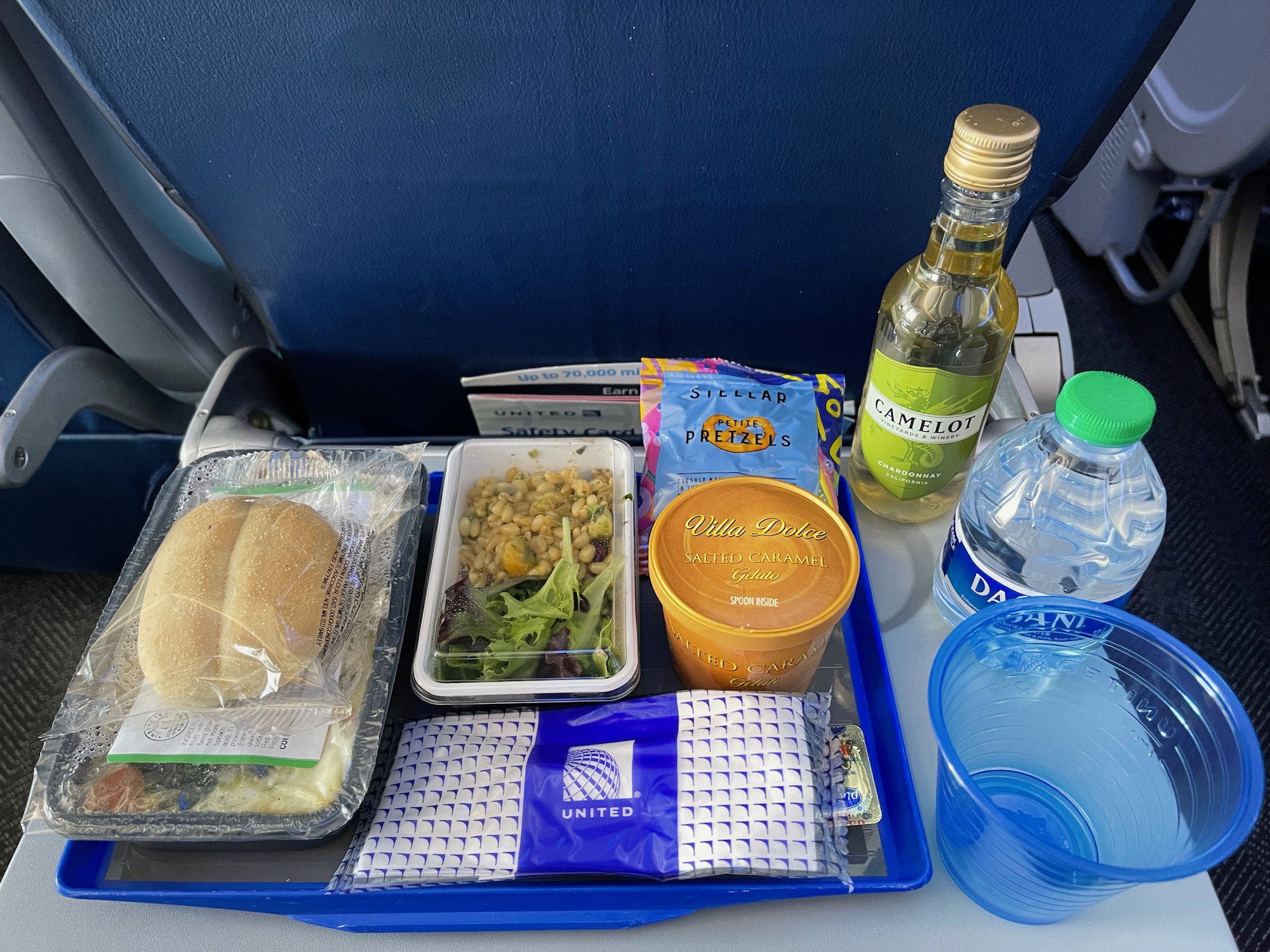 food on a tray on a plane