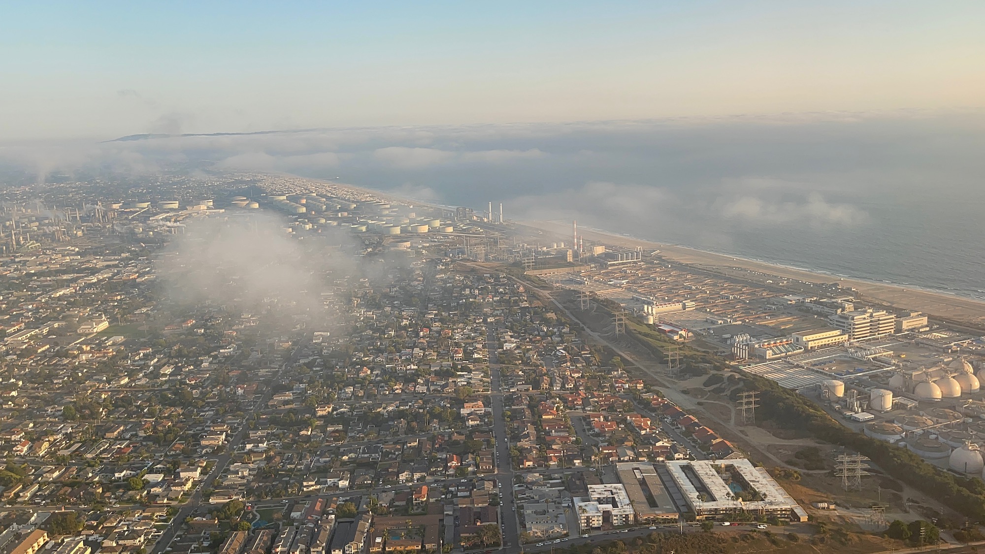 aerial view of a city and the ocean