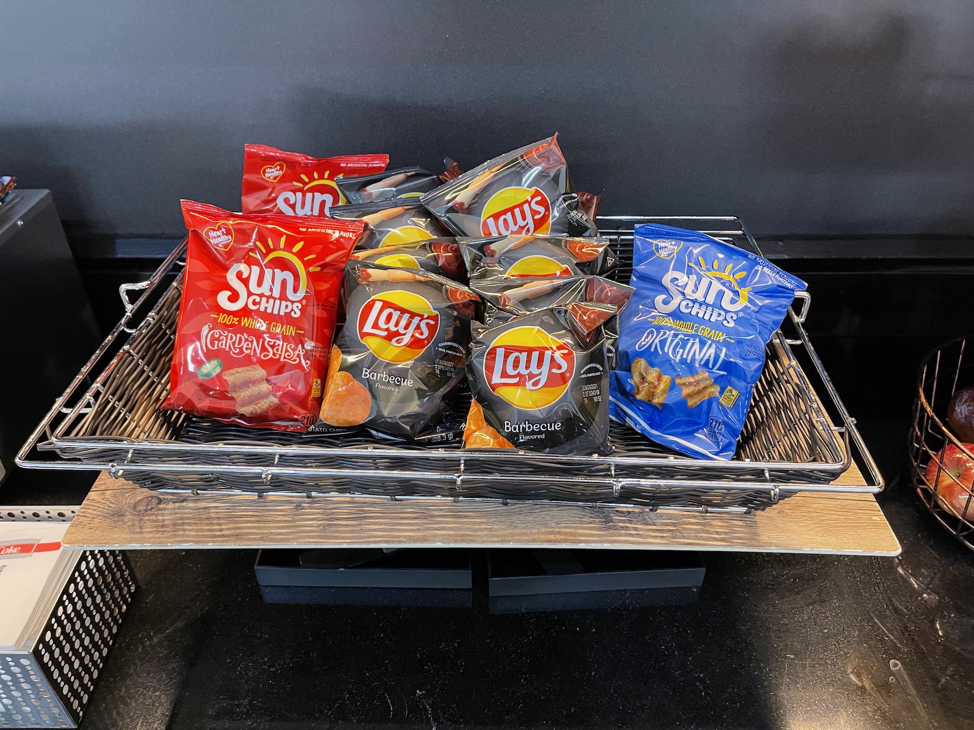 a group of chips in a basket