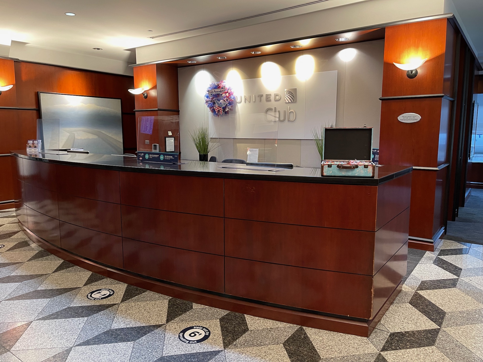 a reception desk in a hotel