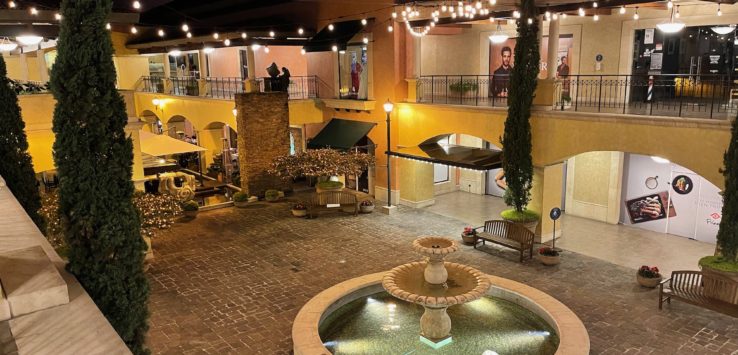 a fountain in a courtyard