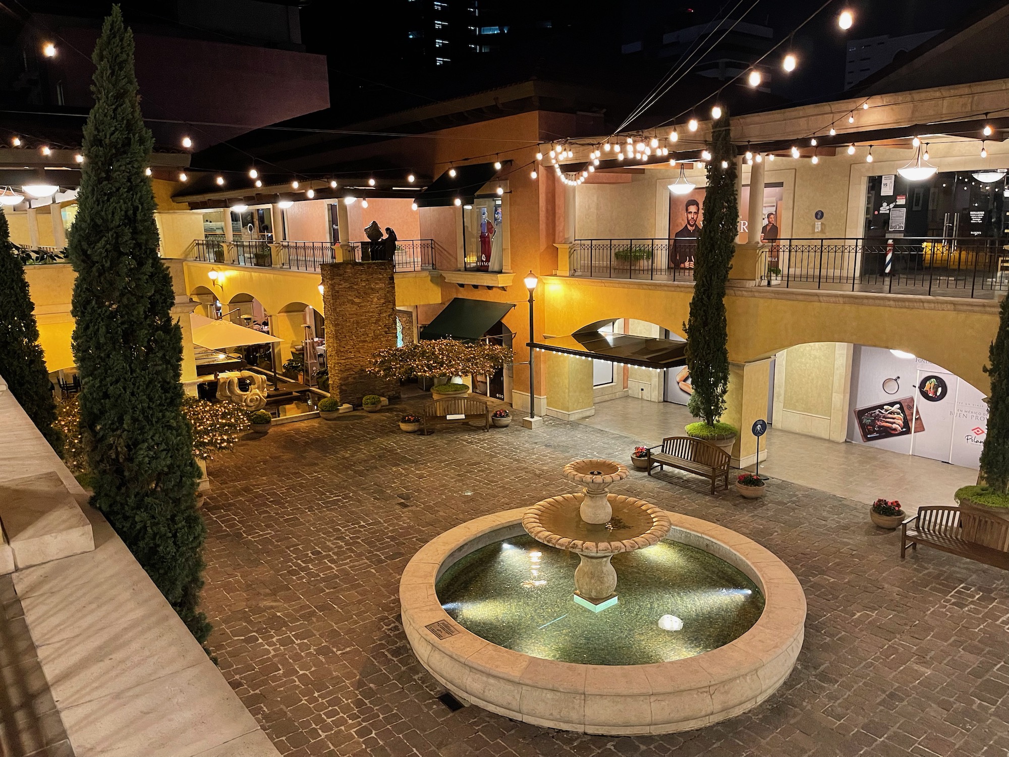 a fountain in a courtyard