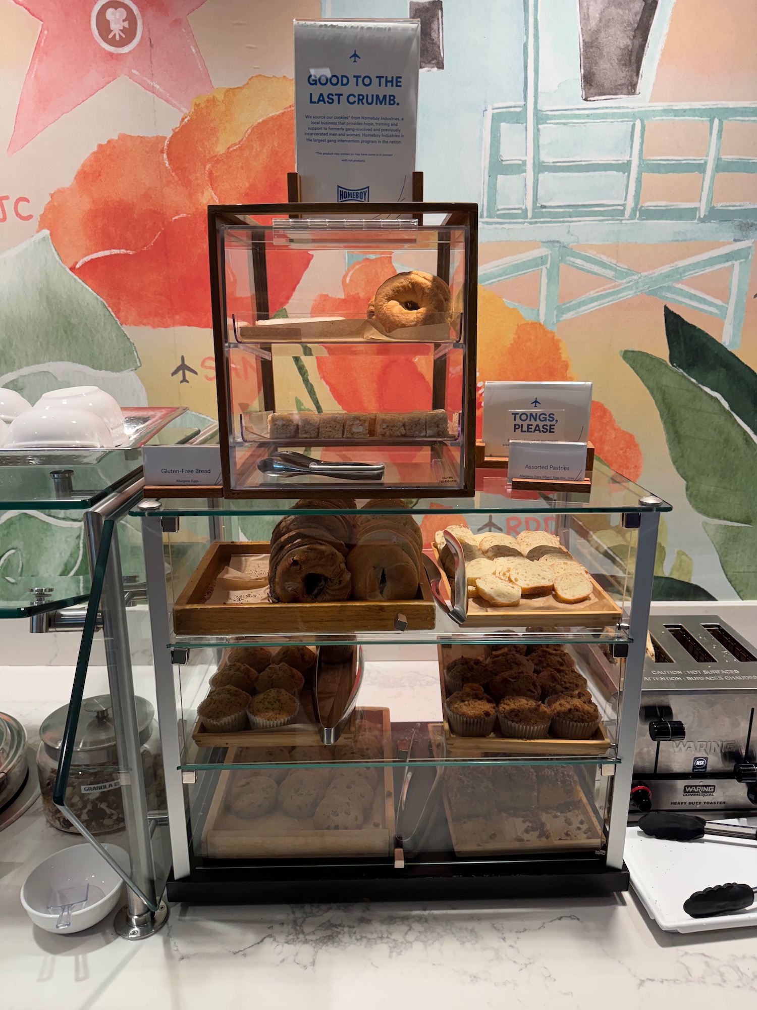 a display case with pastries and pastries on it