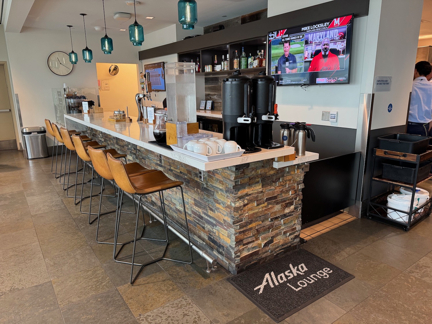 a bar with a counter and chairs