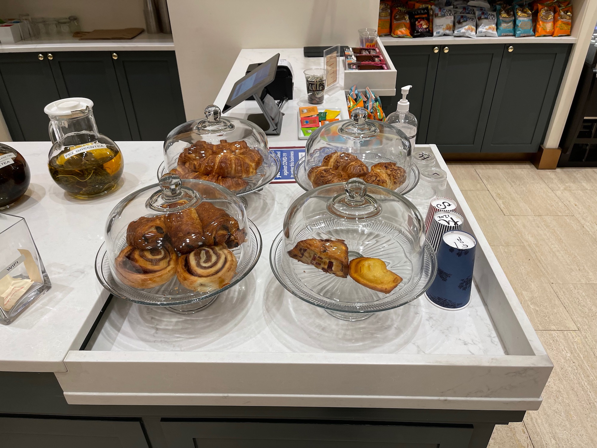 a tray of pastries on a counter