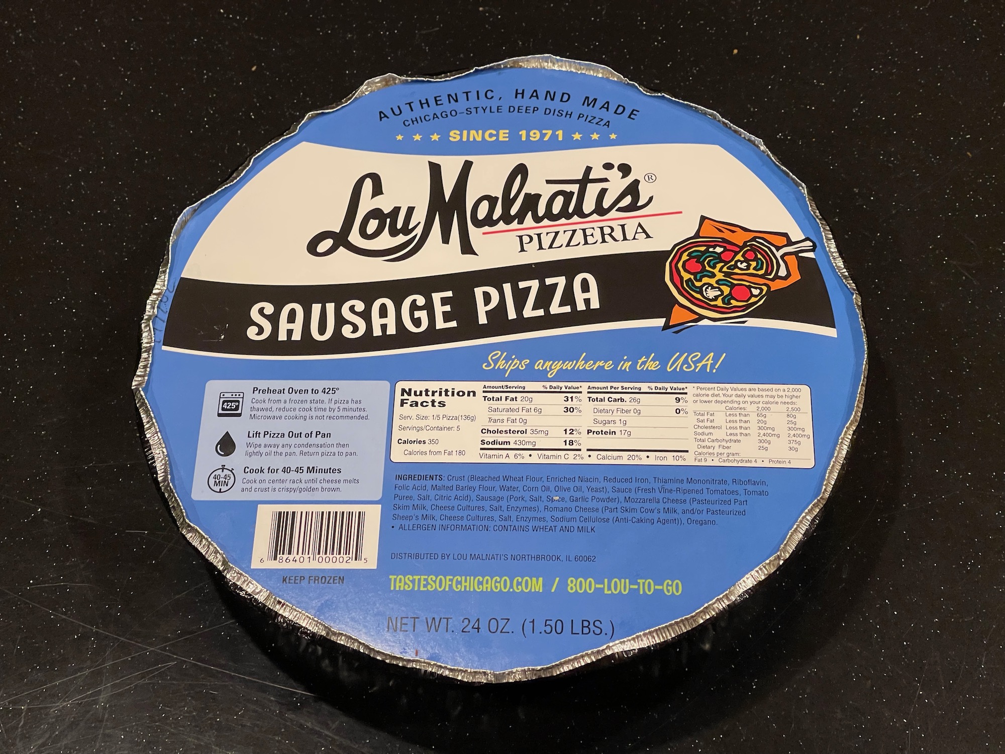 a package of sausage pizza