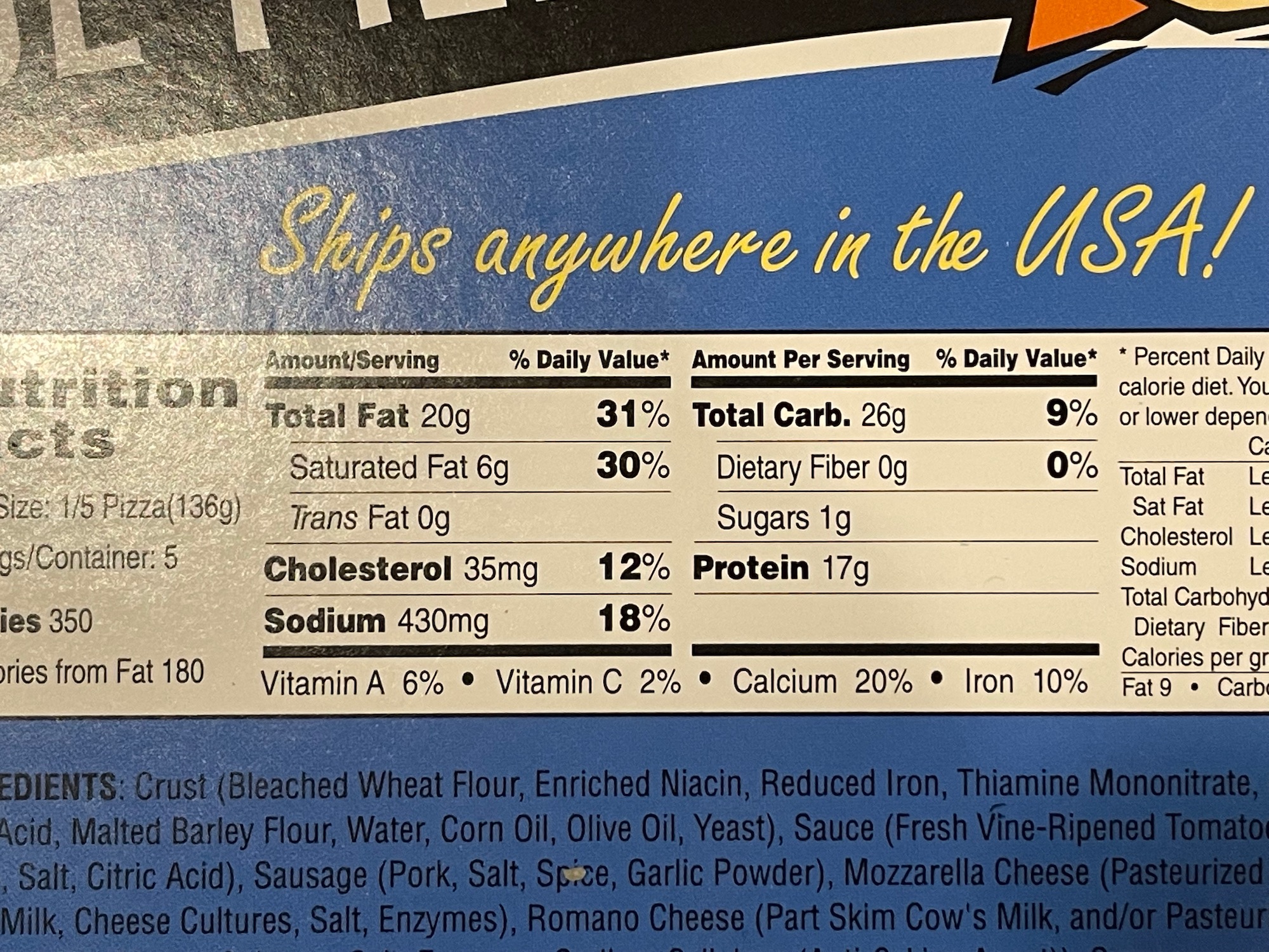 a label of food information