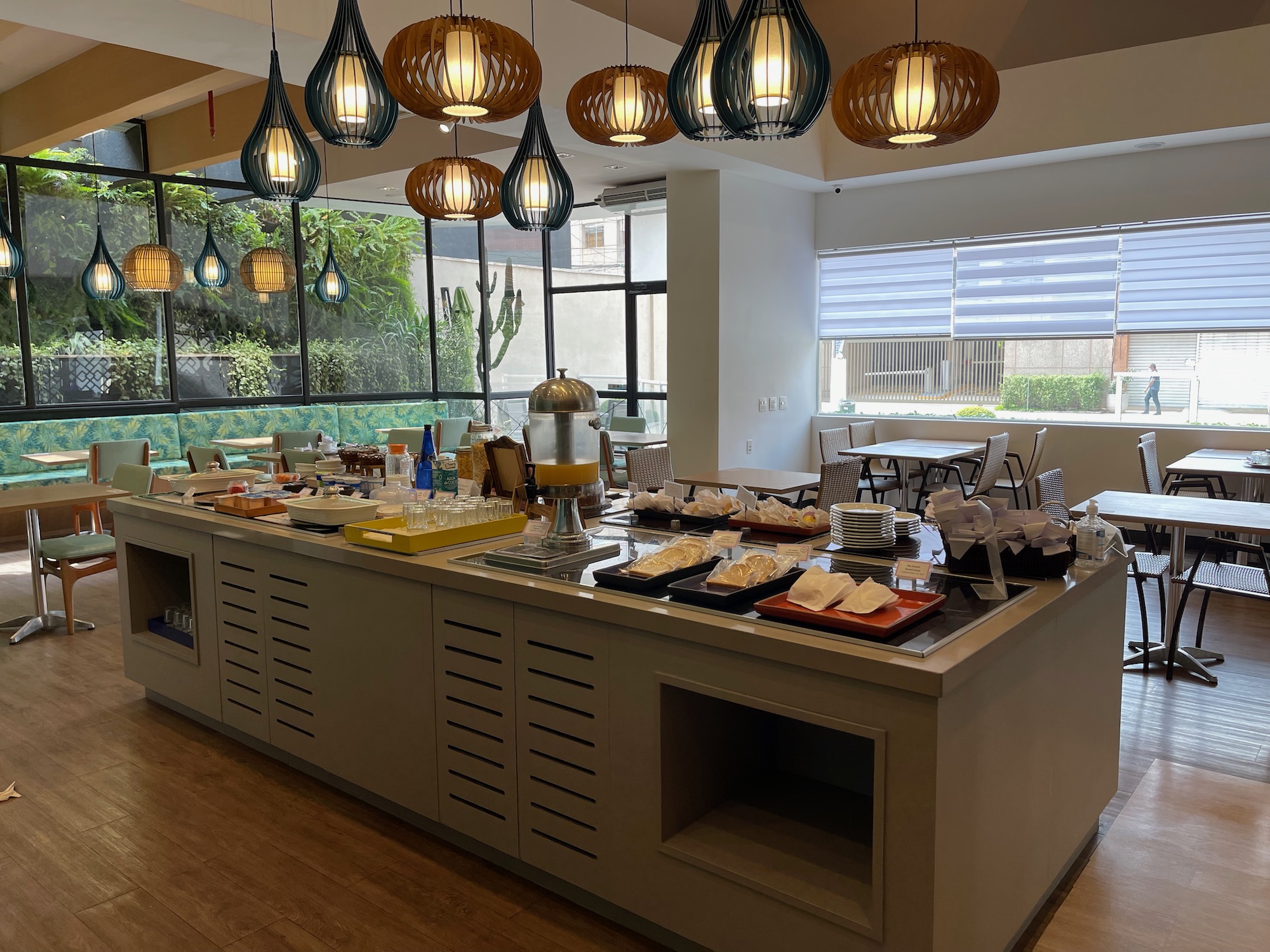 a buffet table with food on it