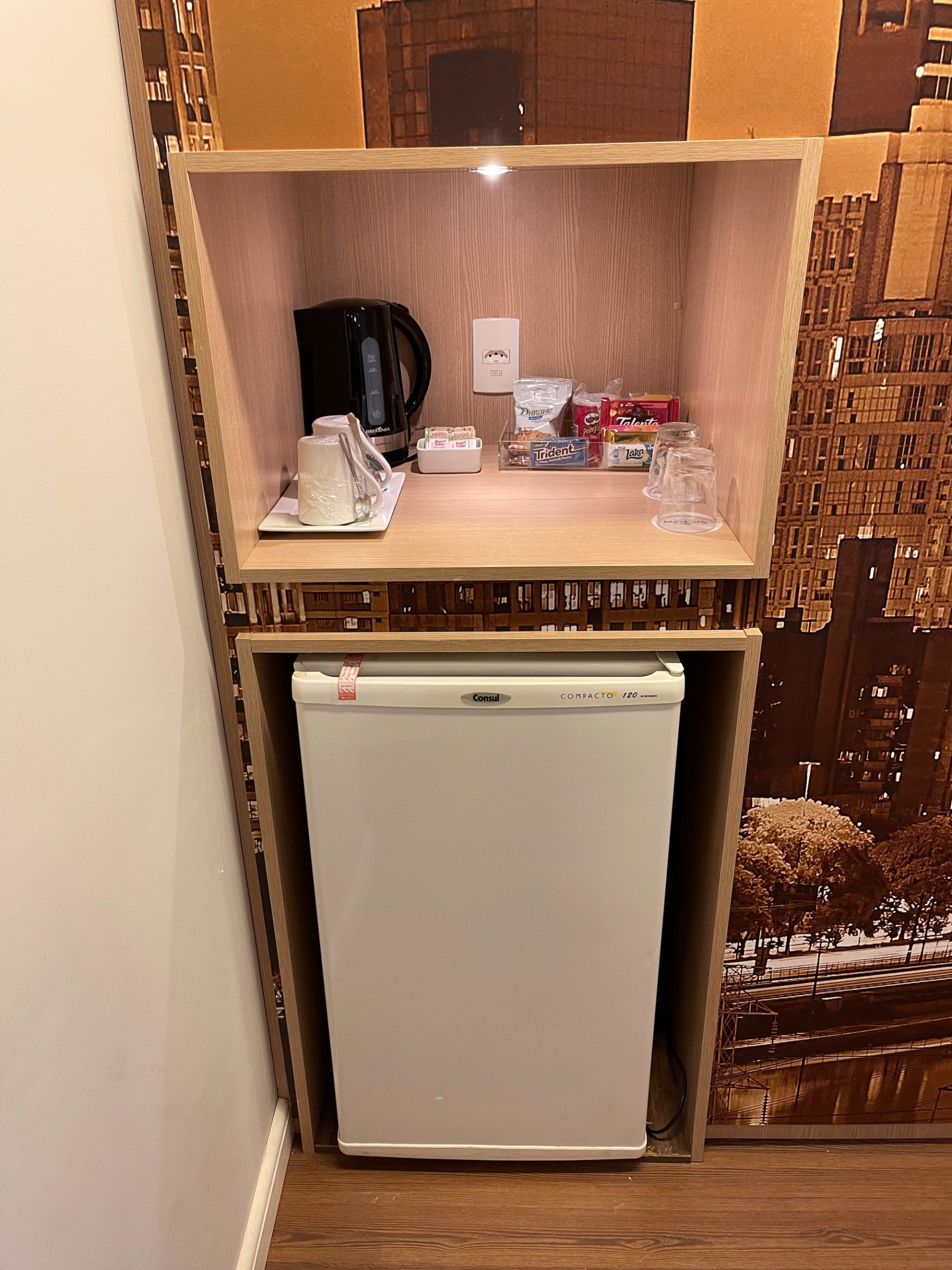 a small refrigerator and a small fridge