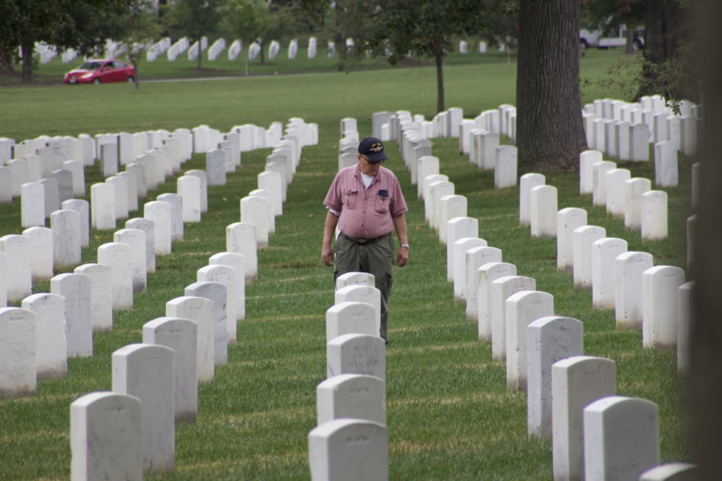Veteran paces through headstones at Arlington National Cemetery