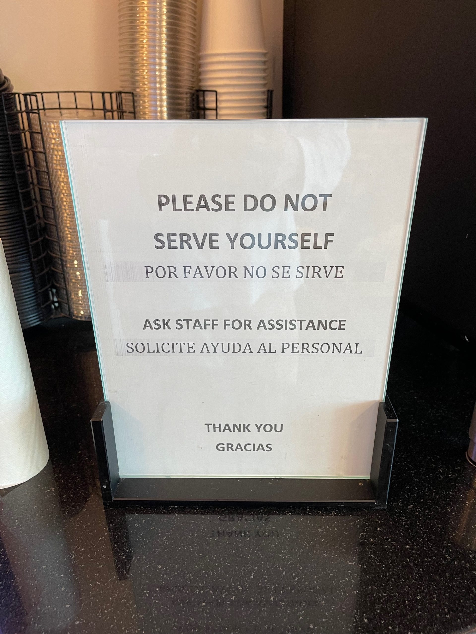 a sign on a counter