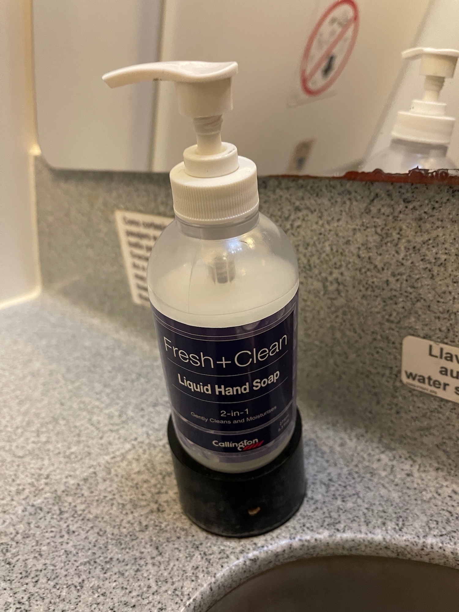 a hand soap dispenser on a counter