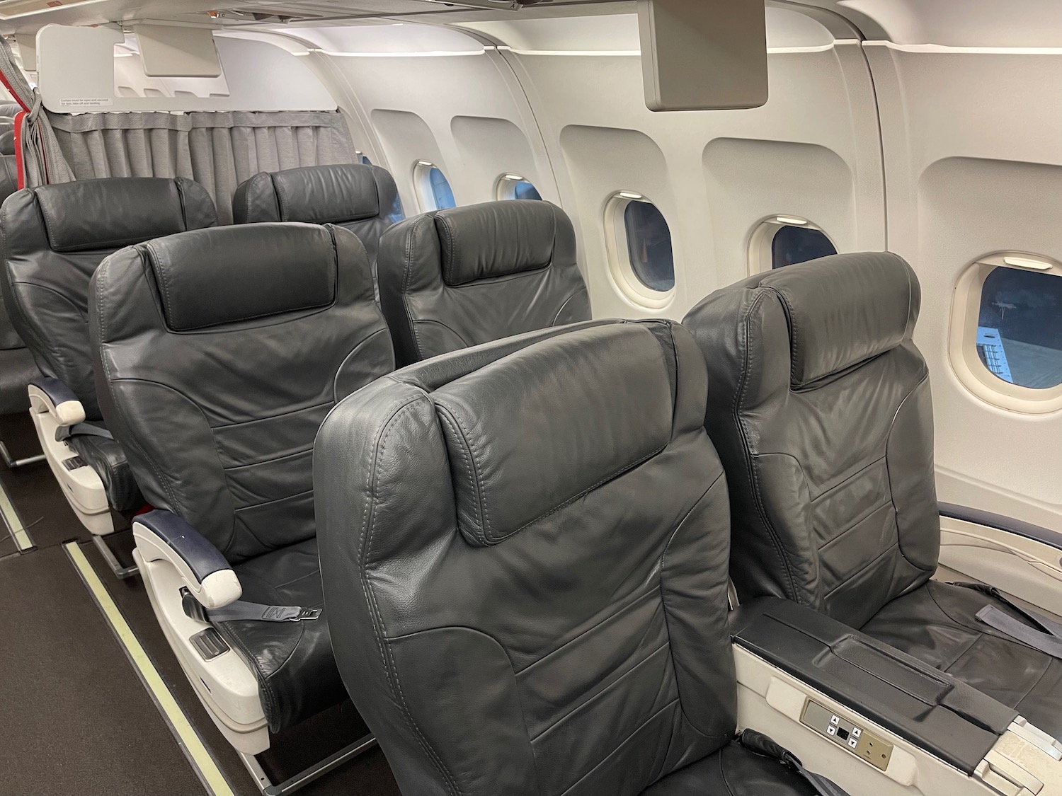 a plane with black seats