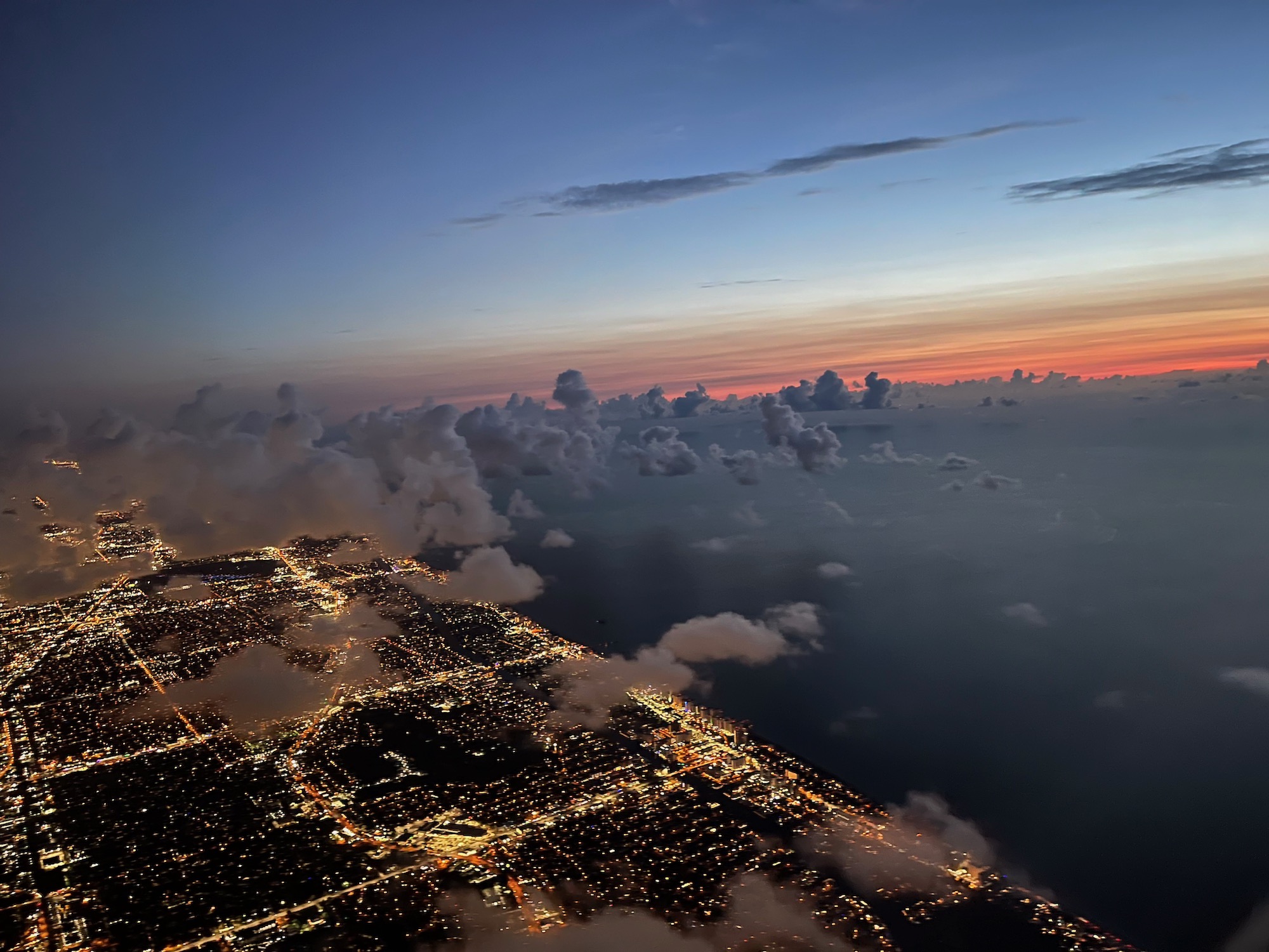 aerial view of a city at night