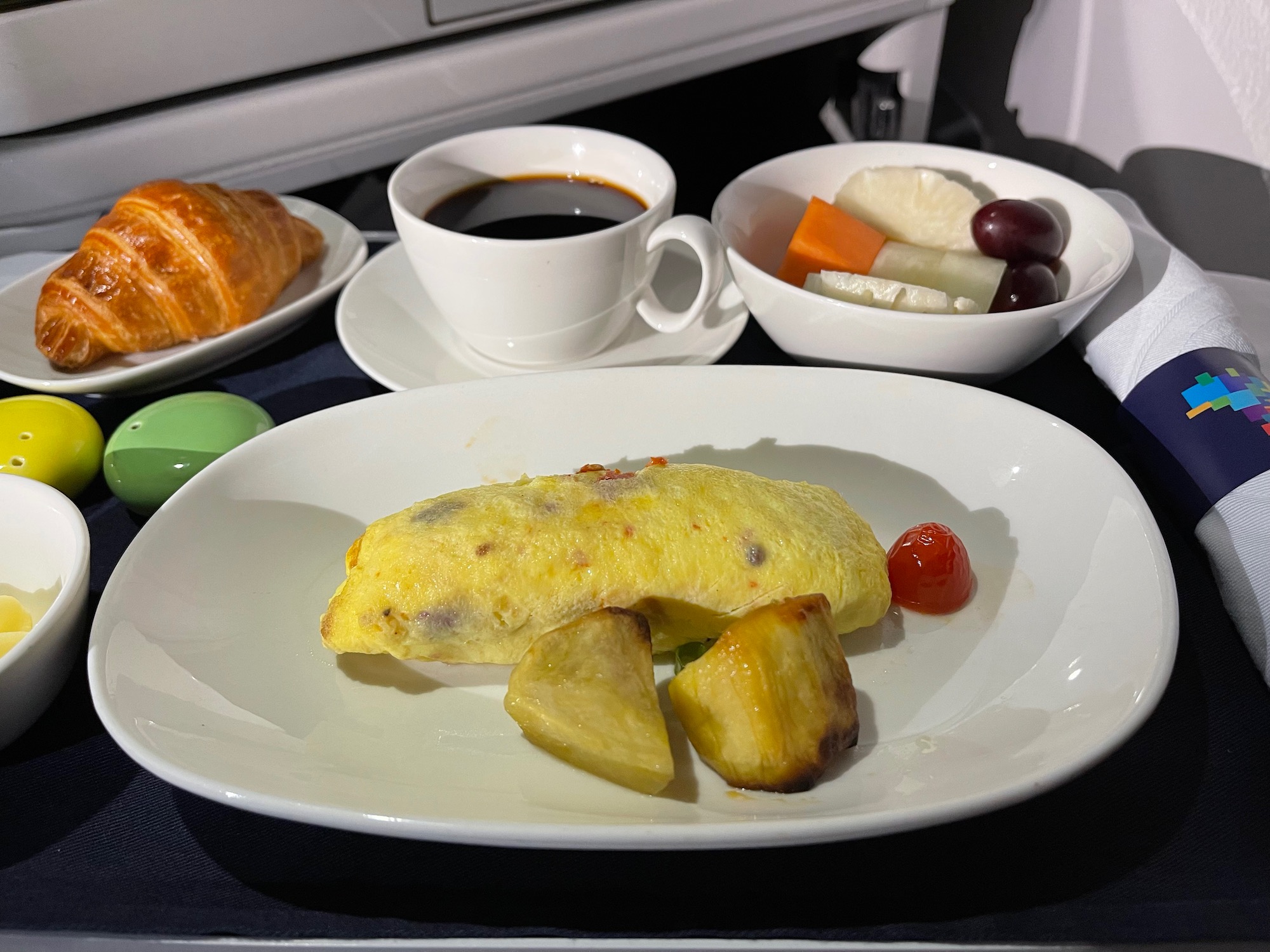 a plate of food on a tray