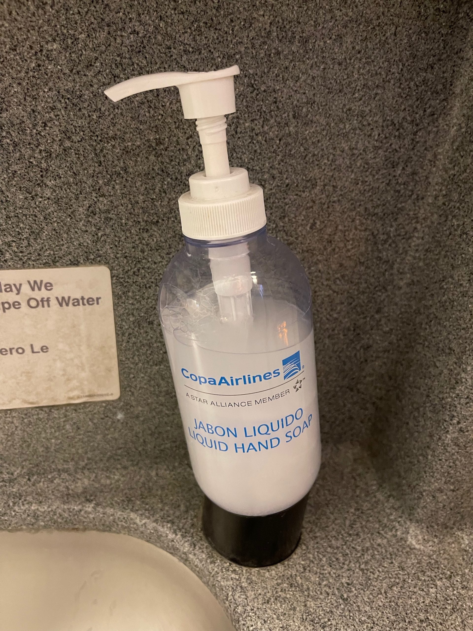 a hand soap dispenser on a counter