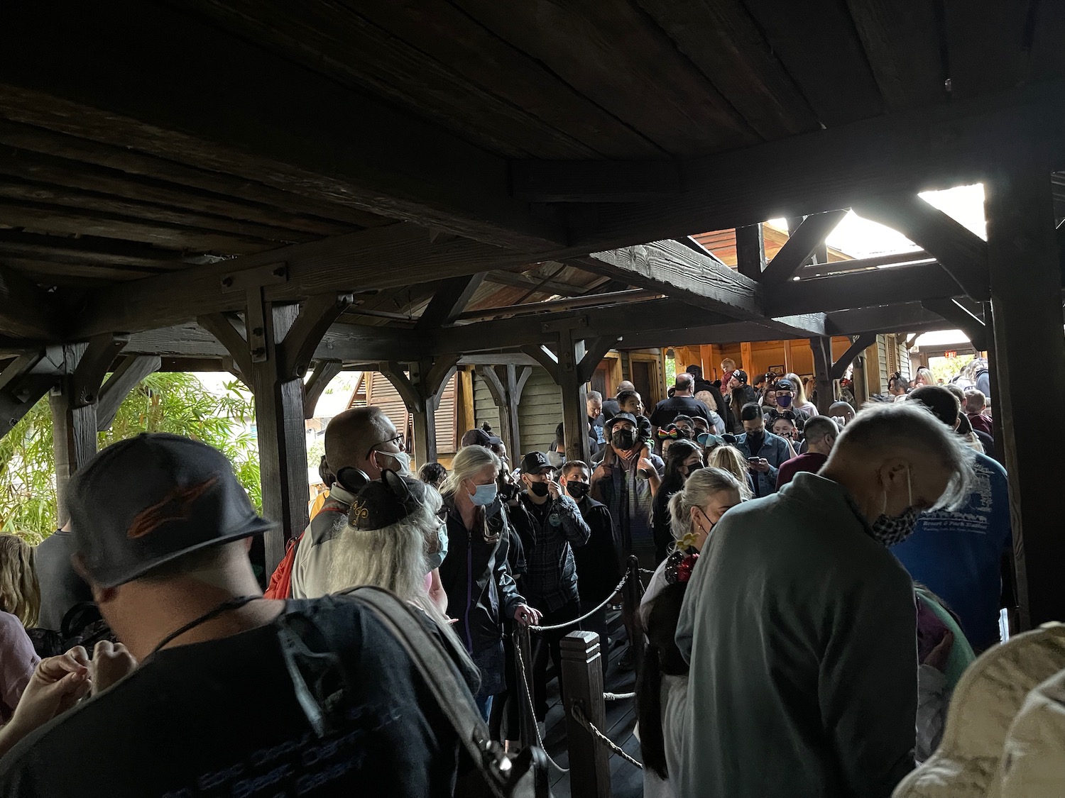 a group of people standing in a line