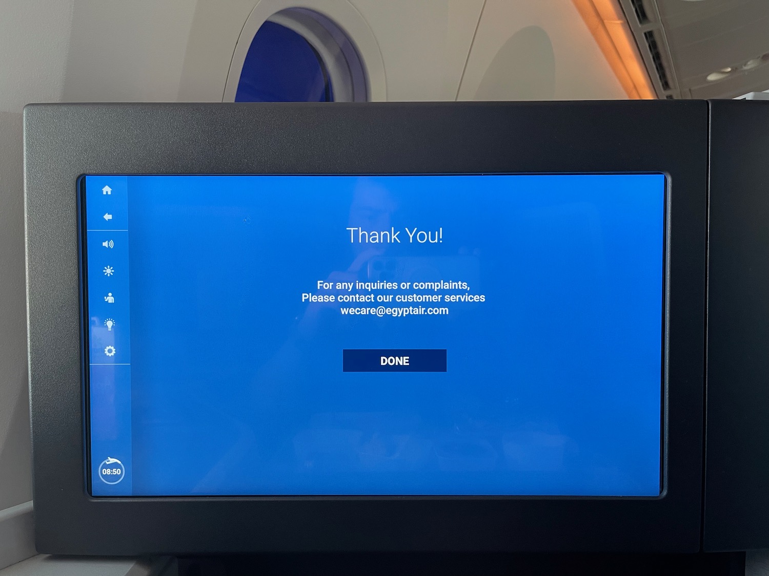 a screen on an airplane