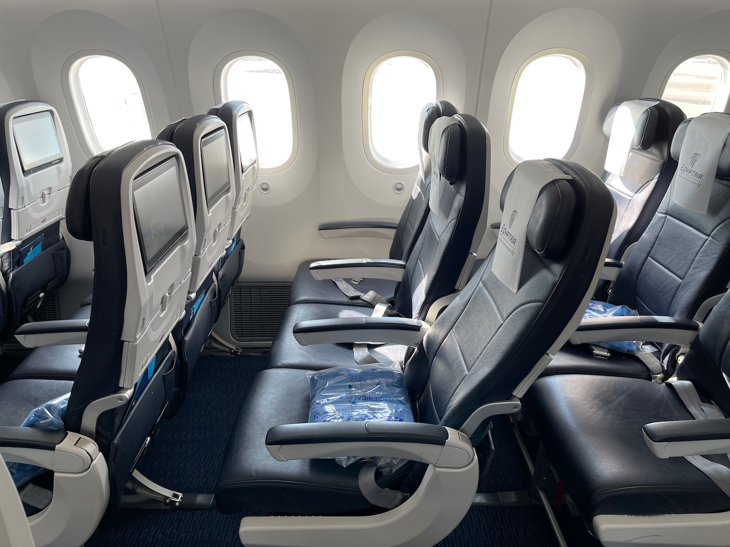 a row of seats in an airplane