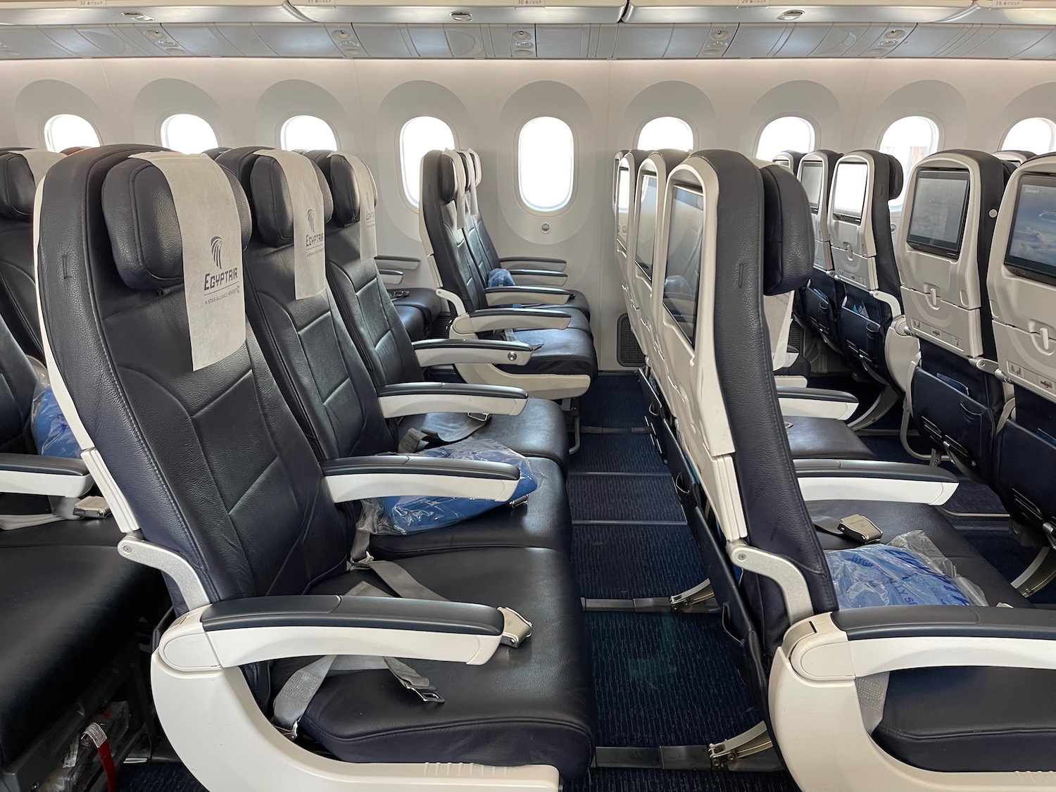 a row of seats in an airplane