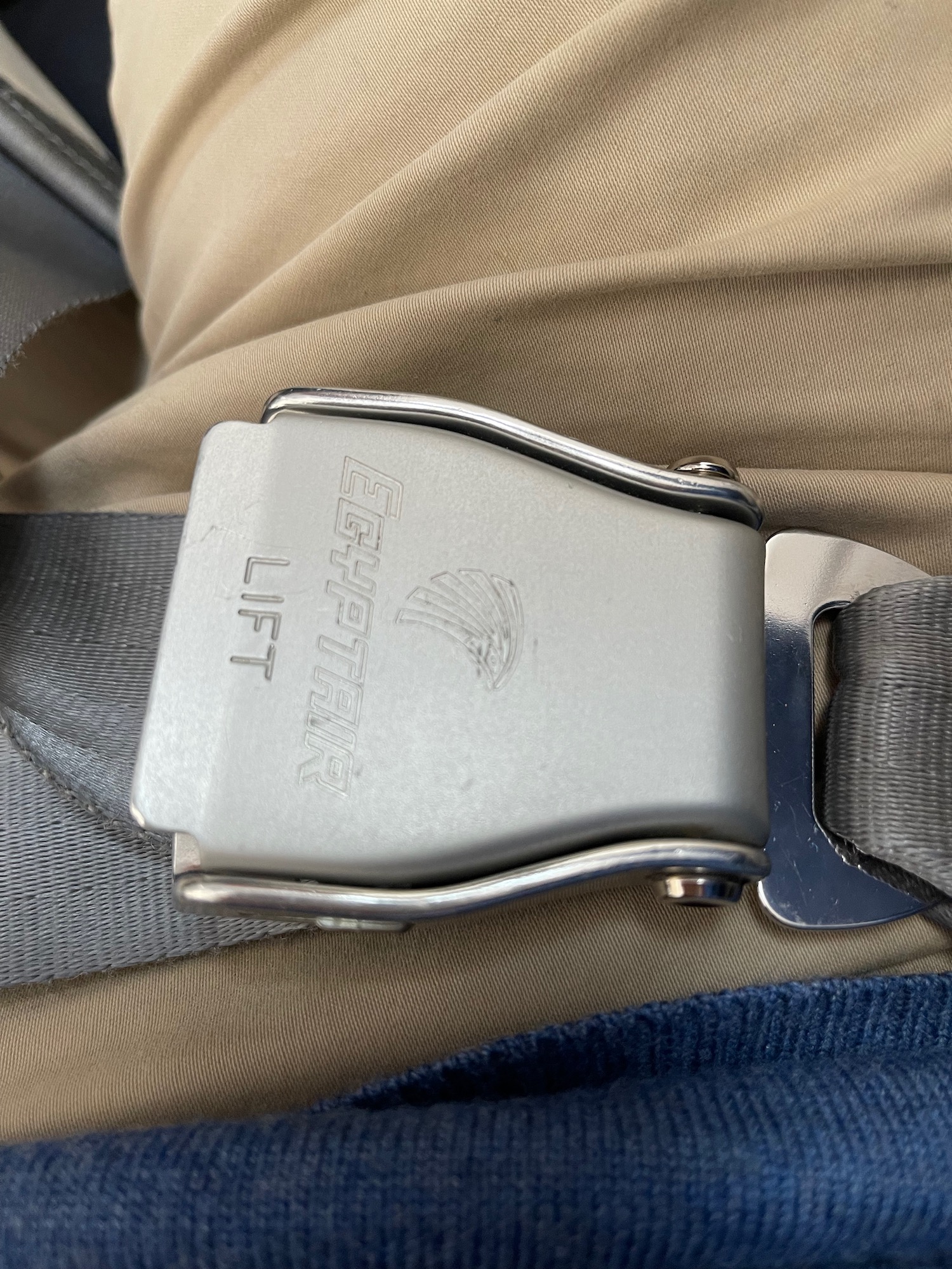 a seat belt on a person's lap