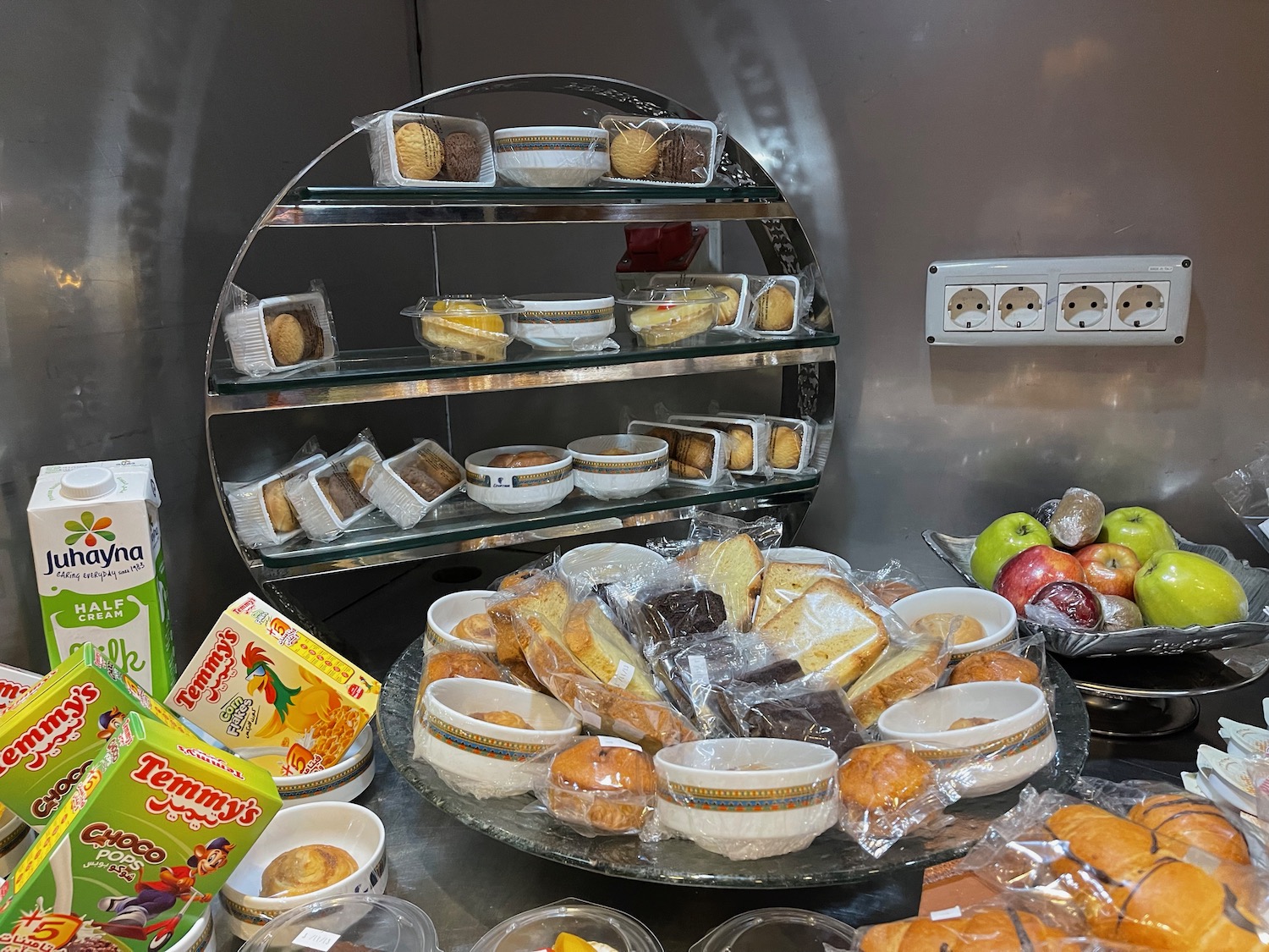 a display of food on a shelf