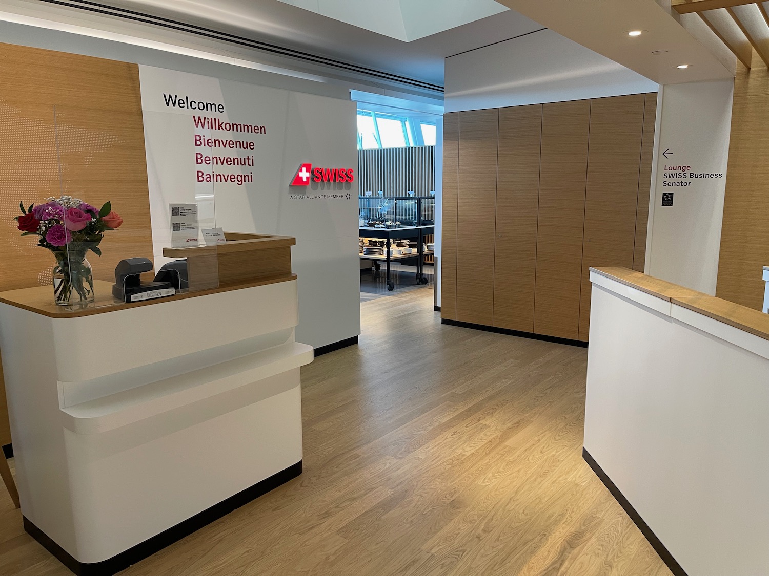 a reception desk in a building