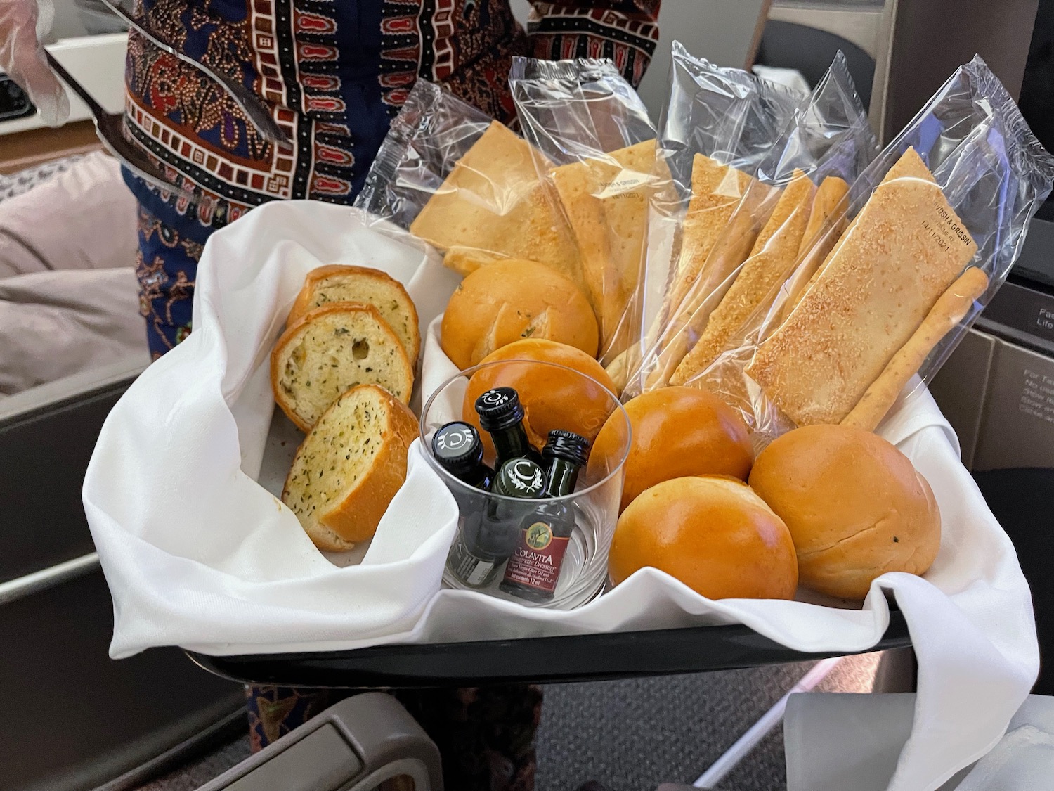 a tray of bread and other food