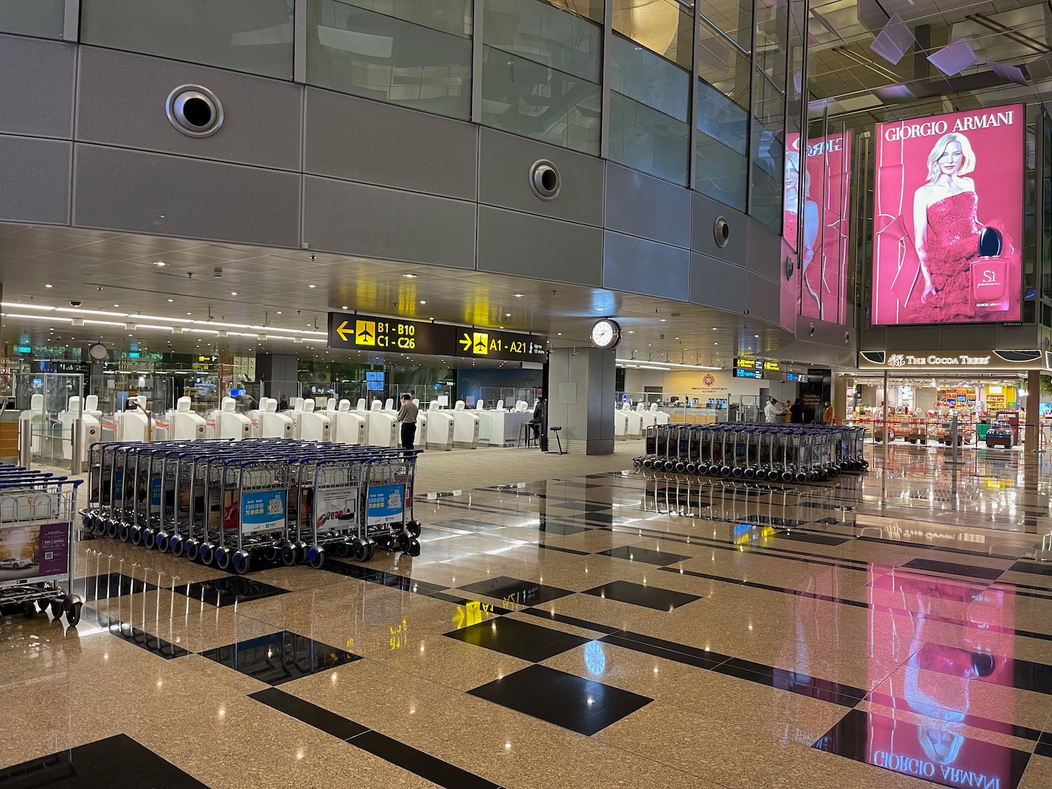 a large airport with luggage carts