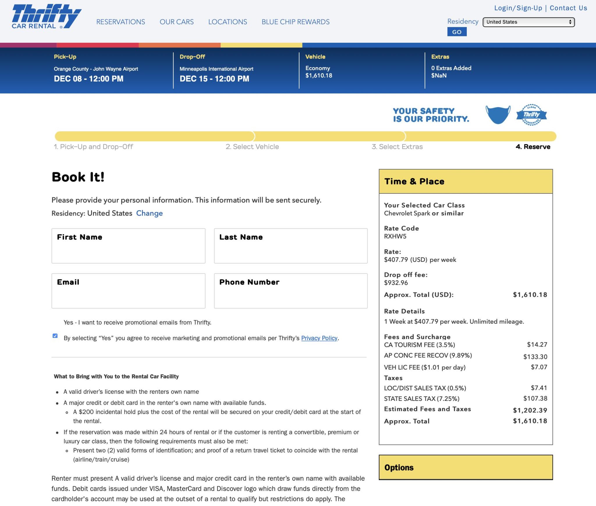 A 932 "Fee" From Thrifty Car Rental For Returning Car To Wrong Airport