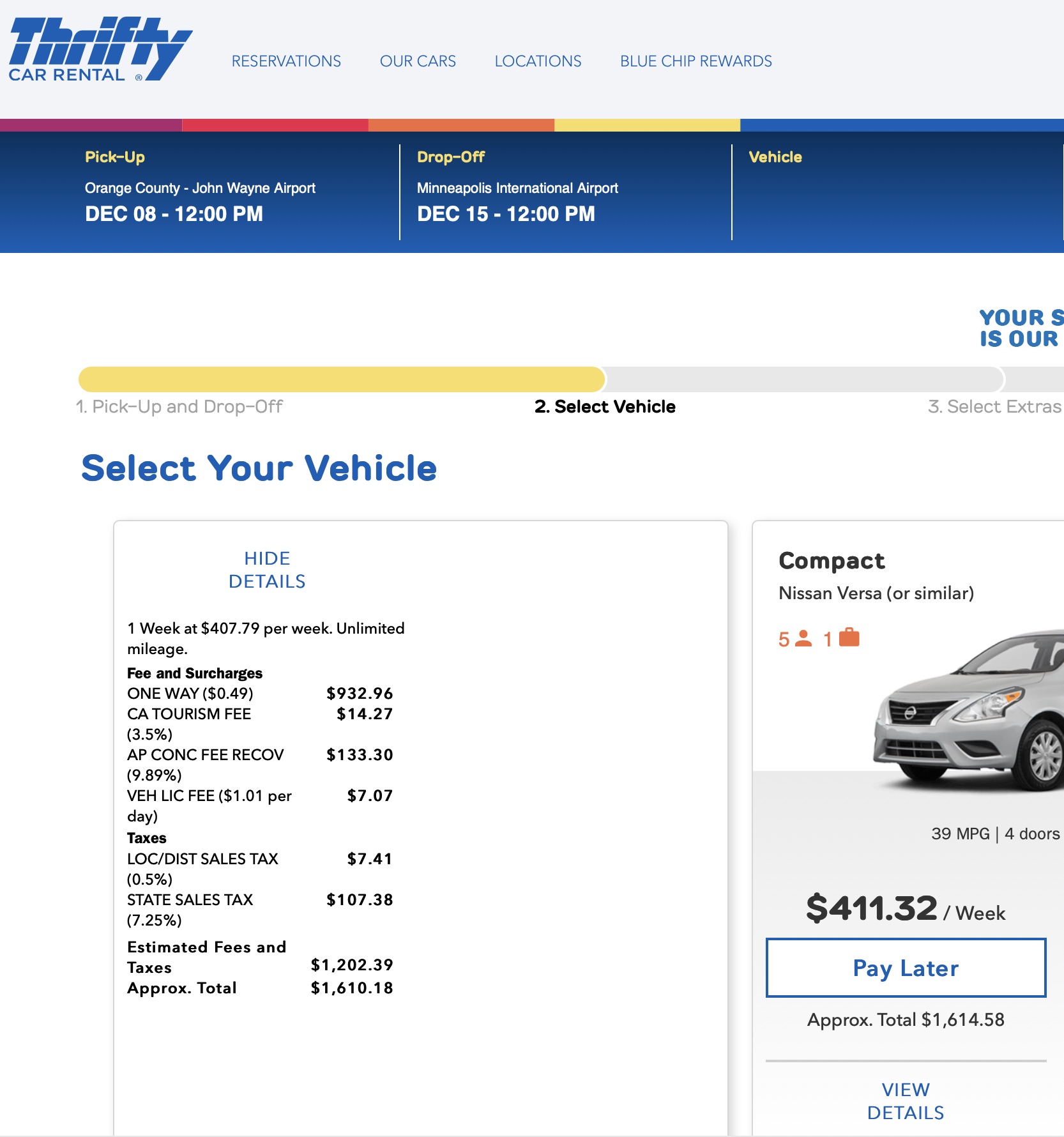 Rental thrifty car Loading interface