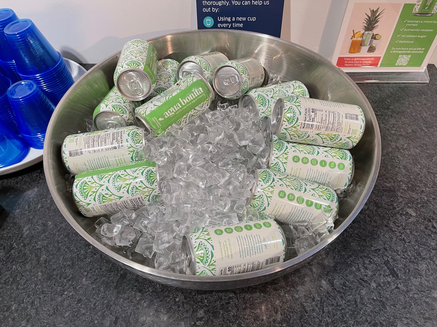 a bowl of cans and ice